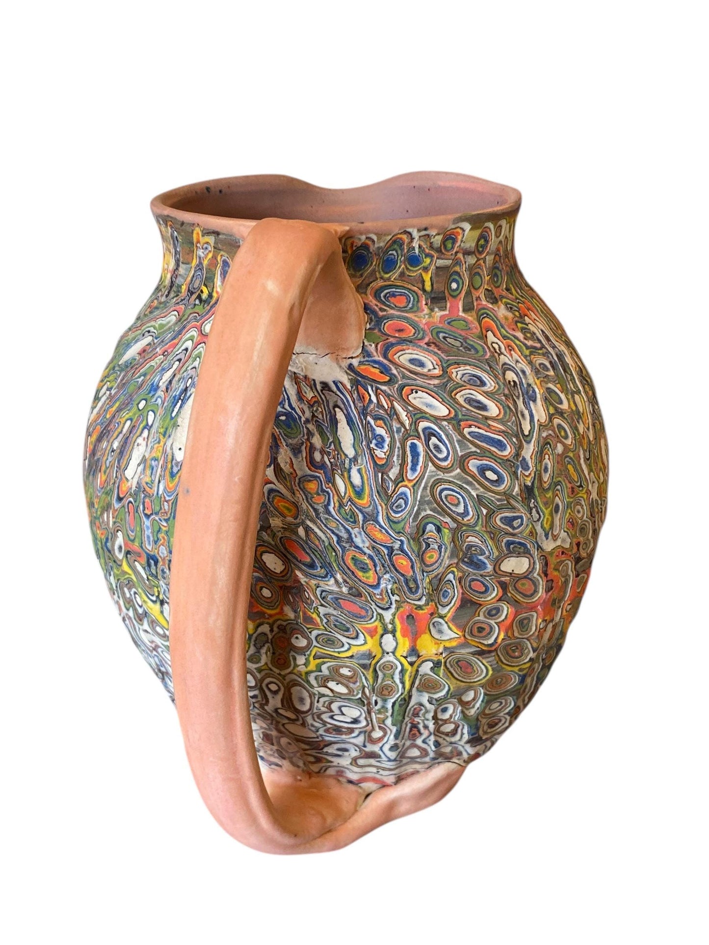 Large Agateware Carved Pitcher - Nerikomi Margarita Pitcher
