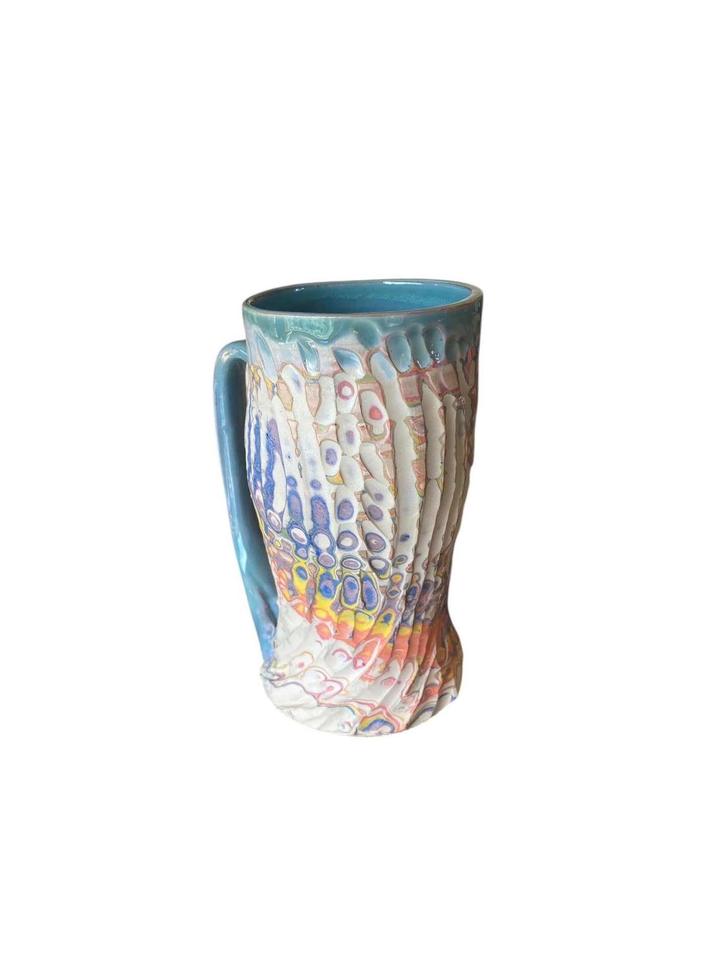 Artisanal Neriage Porcelain Mug: Hand-Carved Fluted Clay Pottery for Tea and Coffee (C4)