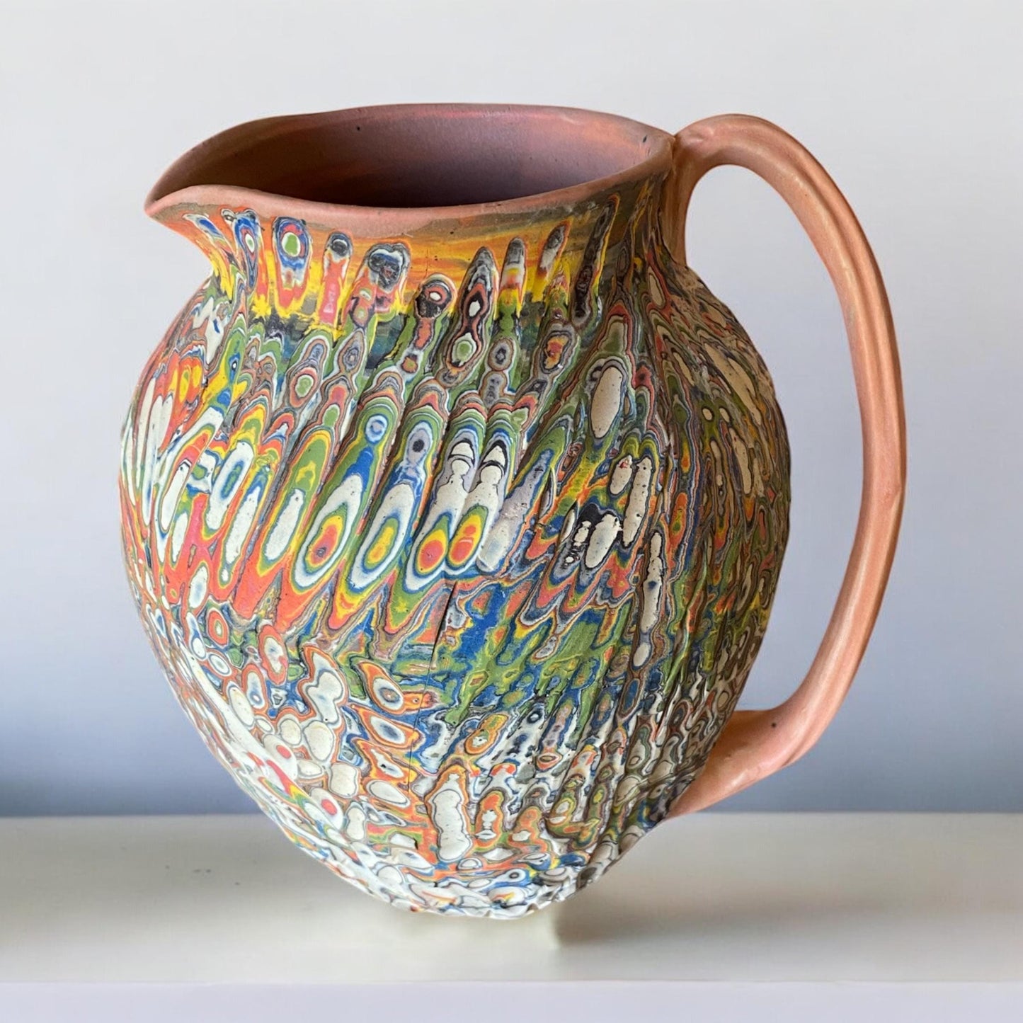 Large Agateware Carved Pitcher - Nerikomi Margarita Pitcher