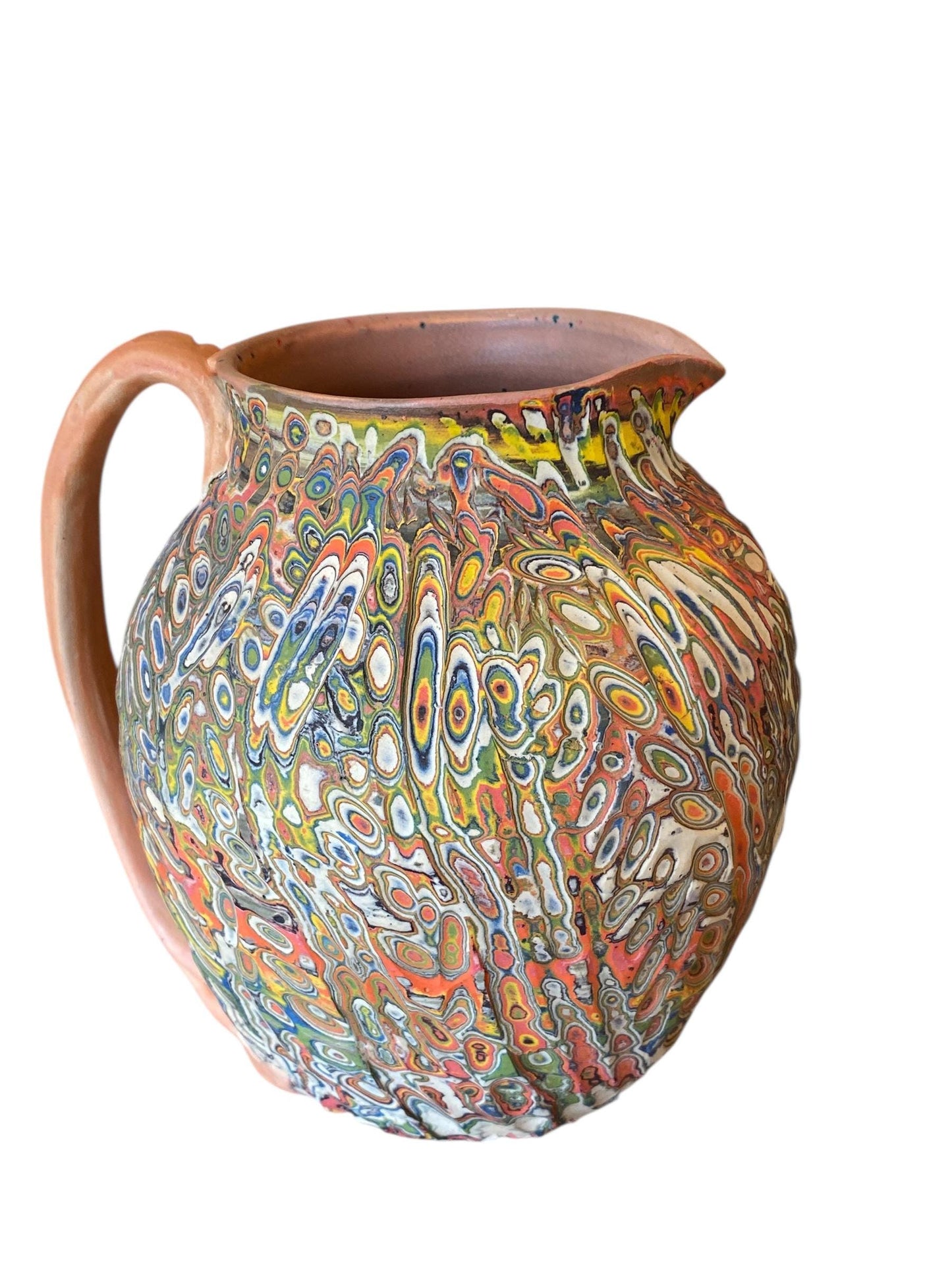 Large Agateware Carved Pitcher - Nerikomi Margarita Pitcher