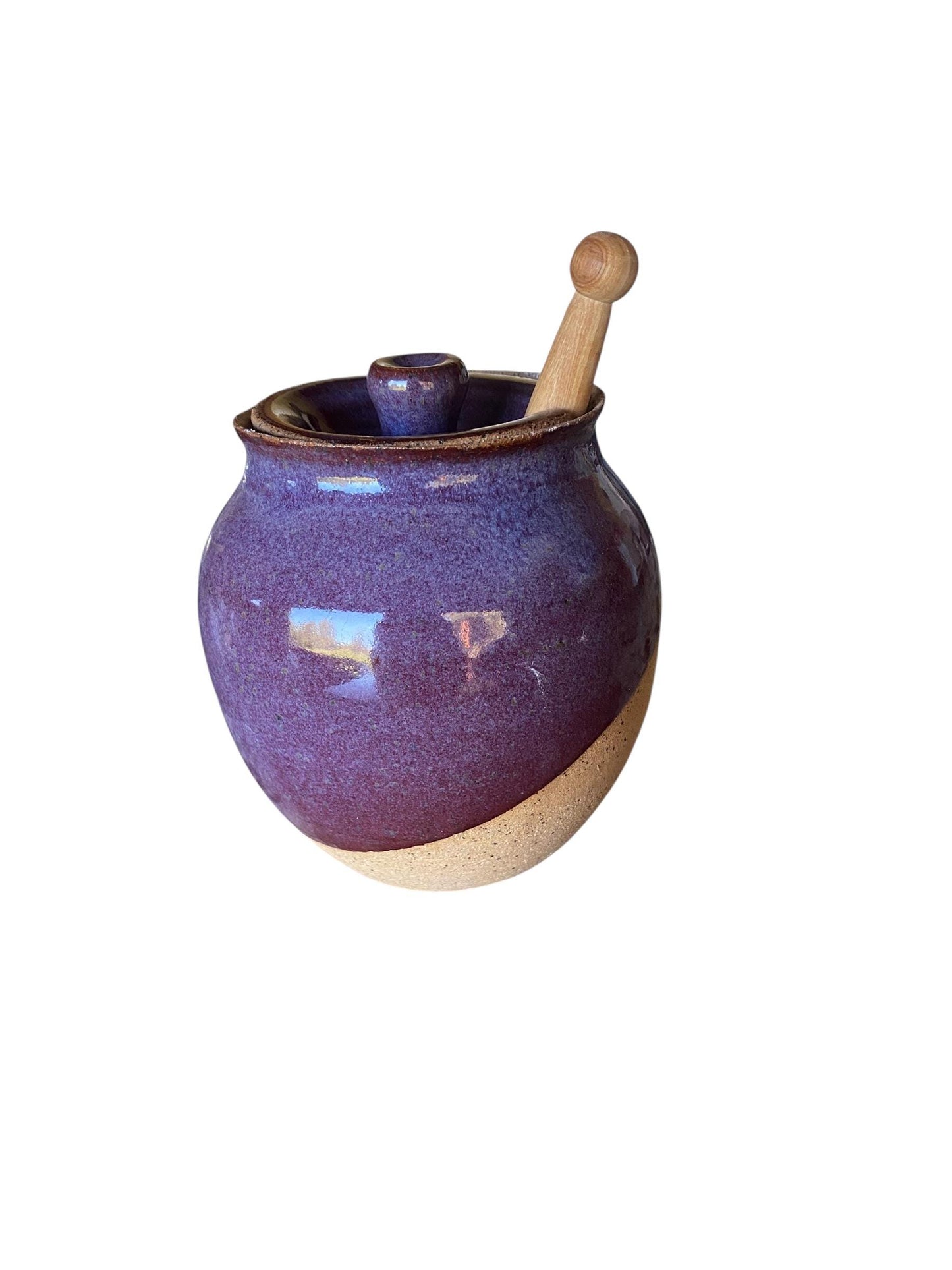 Handmade Stoneware Honey Pot with Wooden Dipper | Rustic Ceramic Kitchen Decor Gift
