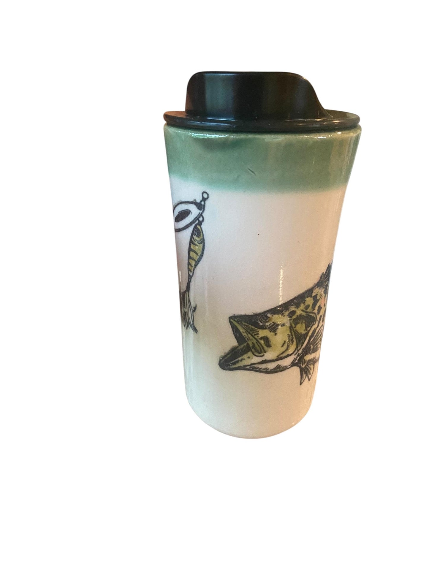 Handmade Silk Screened Ceramic Travel Mug: Bass Fishing Gift