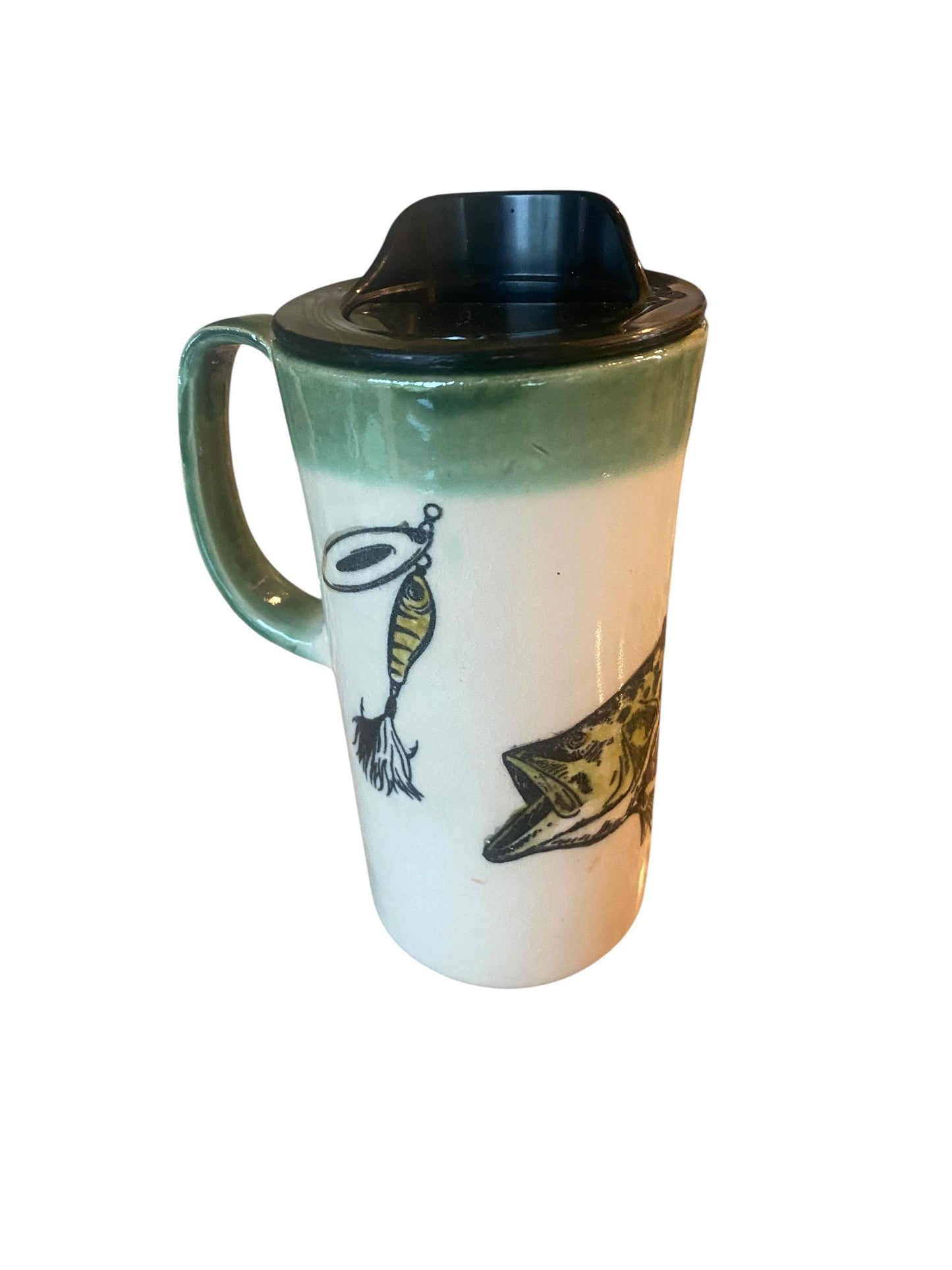 Handmade Silk Screened Ceramic Travel Mug: Bass Fishing Gift