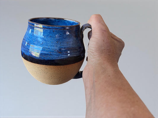Blue Speckled Stoneware Mug: 18 oz Handmade Ceramic Coffee Cup