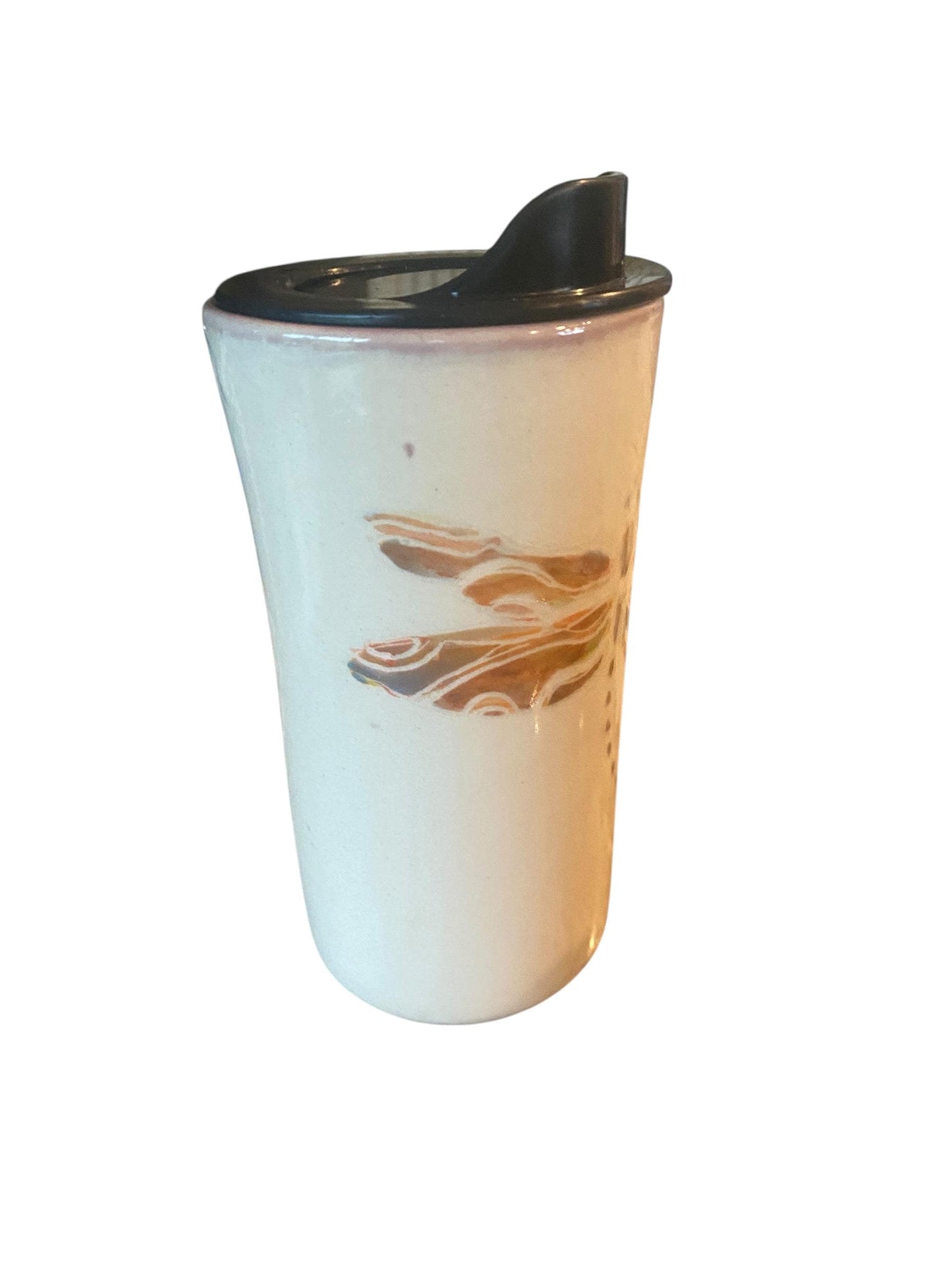 Handmade Porcelain Travel Mug: Carved Dragonfly Design, Locking Lid