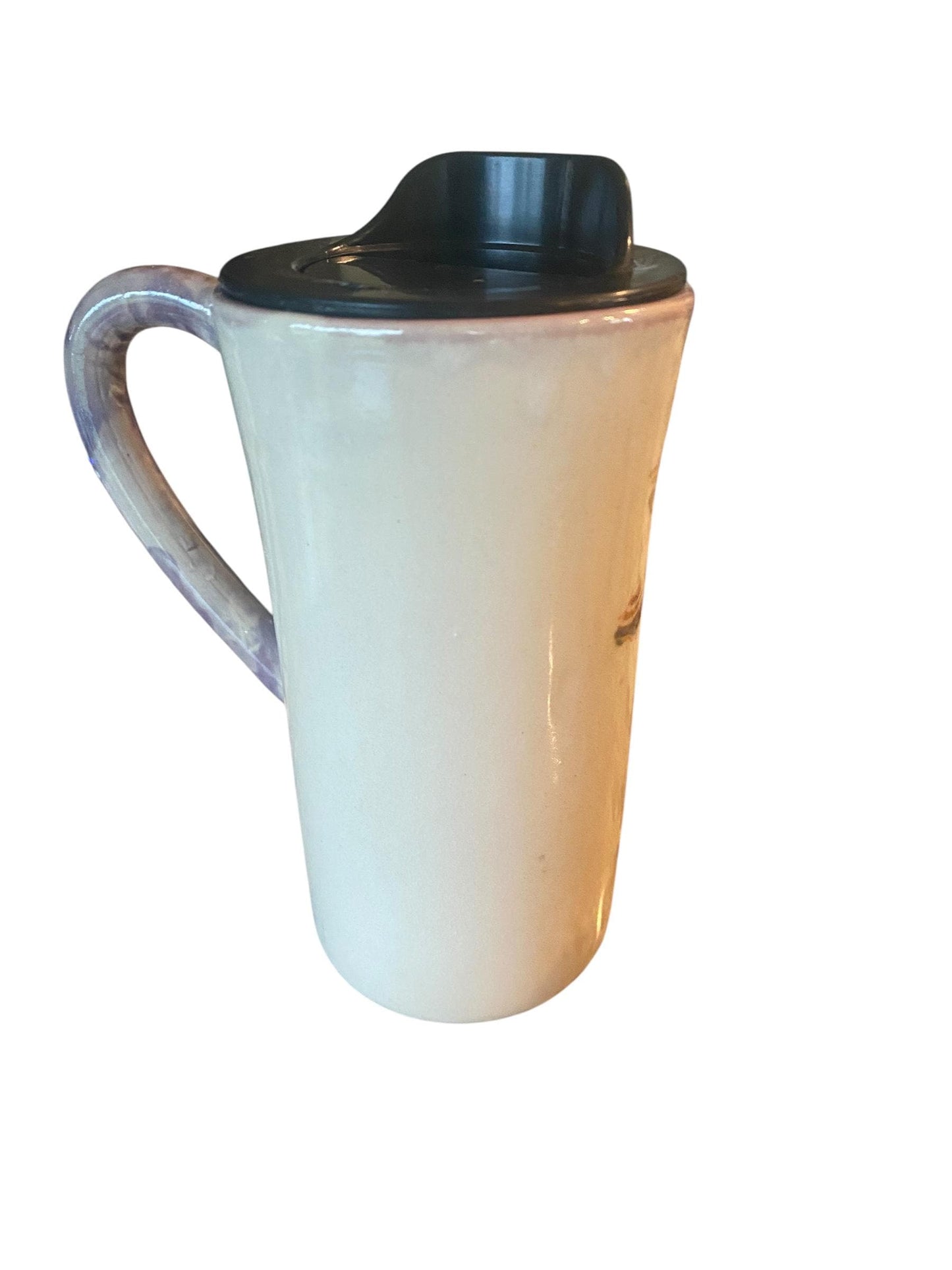 Handmade Porcelain Travel Mug: Carved Dragonfly Design, Locking Lid