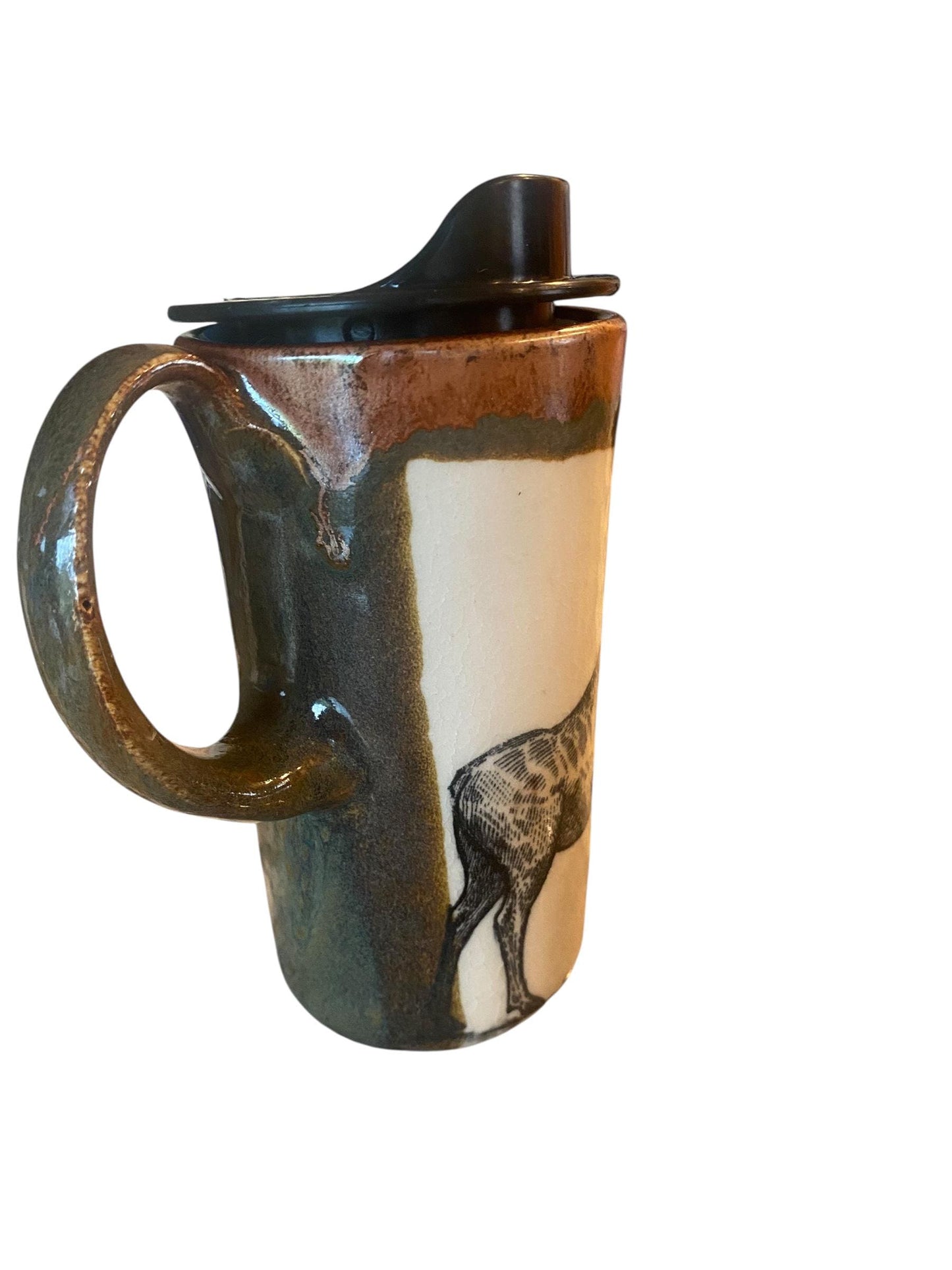 16oz French-Speaking Moose & Squirrel Ceramic Travel Mug - Handmade Stoneware Commuter Cup