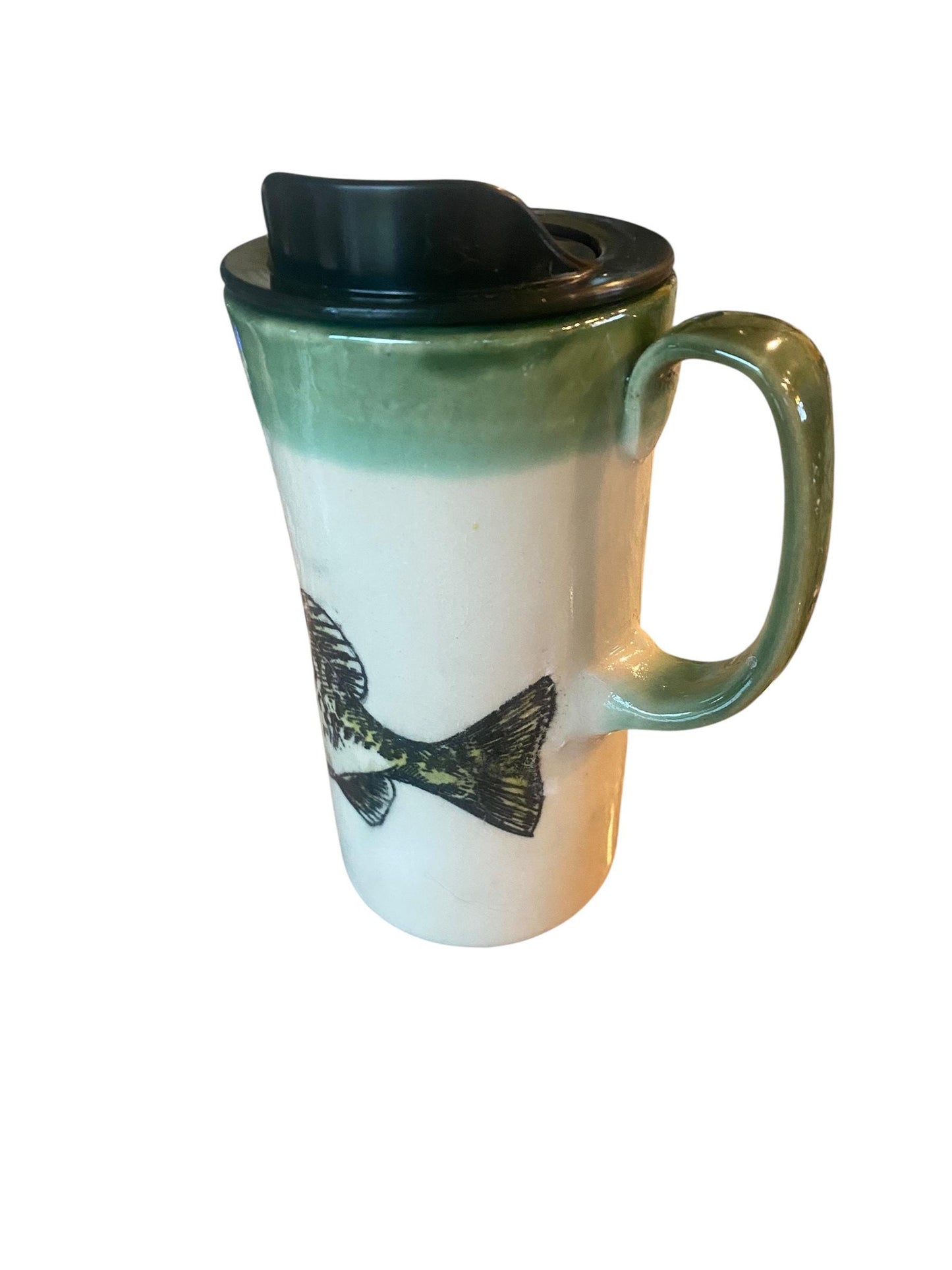 Handmade Ceramic Travel Mug: Bass Fishing Gift - Wide Mouth Functional Art Pottery with Locking Lid