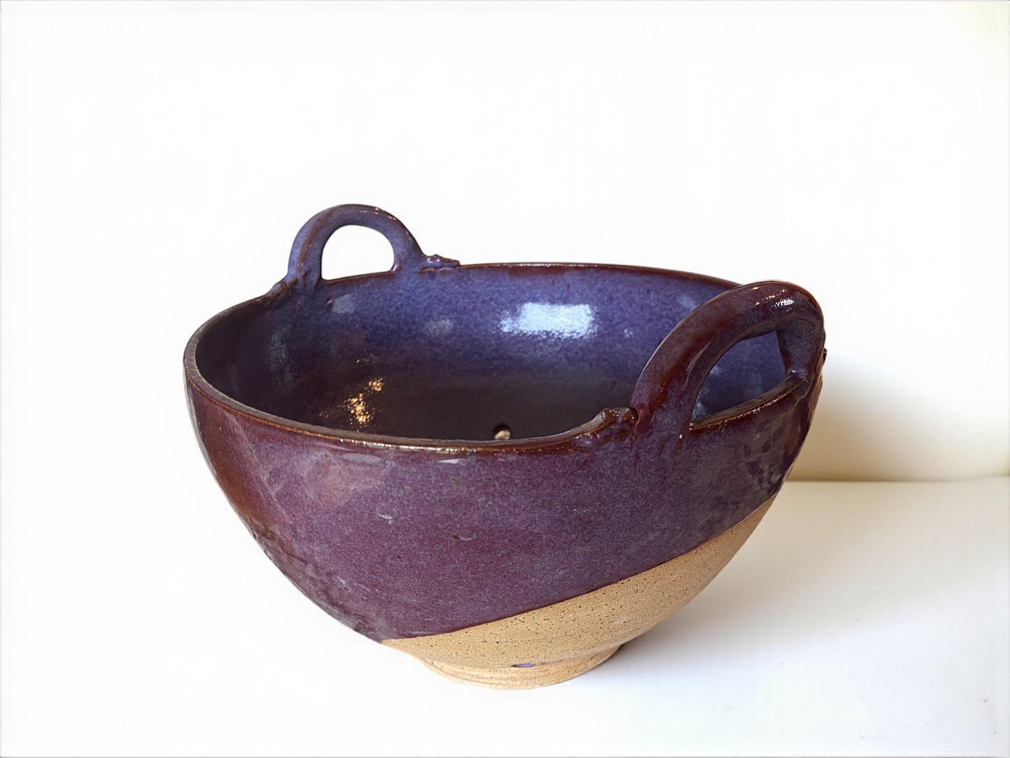 Large Merlot Stoneware Colander - Handmade Ceramic Berry Bowl for Draining Fruits and Vegetables