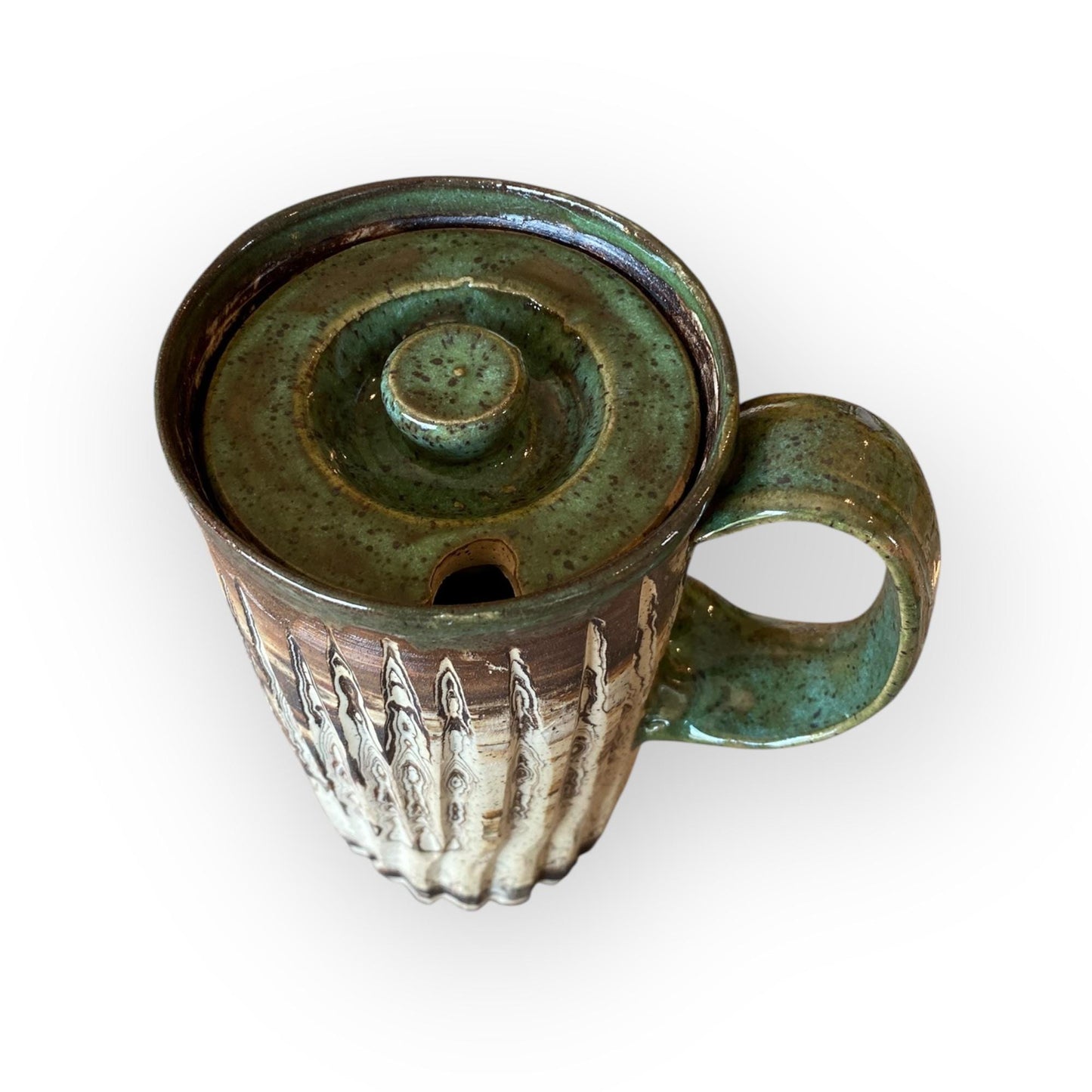 Handmade Marbled Stoneware Travel Mug: Locking Ceramic Lid, 16 oz