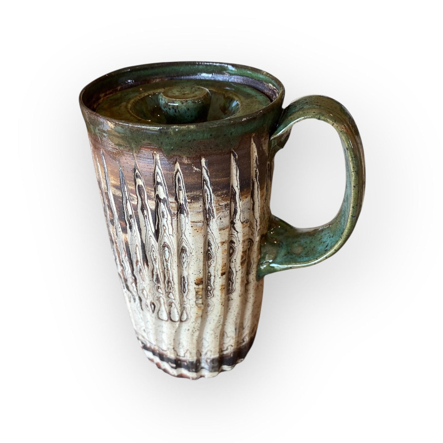 Handmade Marbled Stoneware Travel Mug: Locking Ceramic Lid, 16 oz