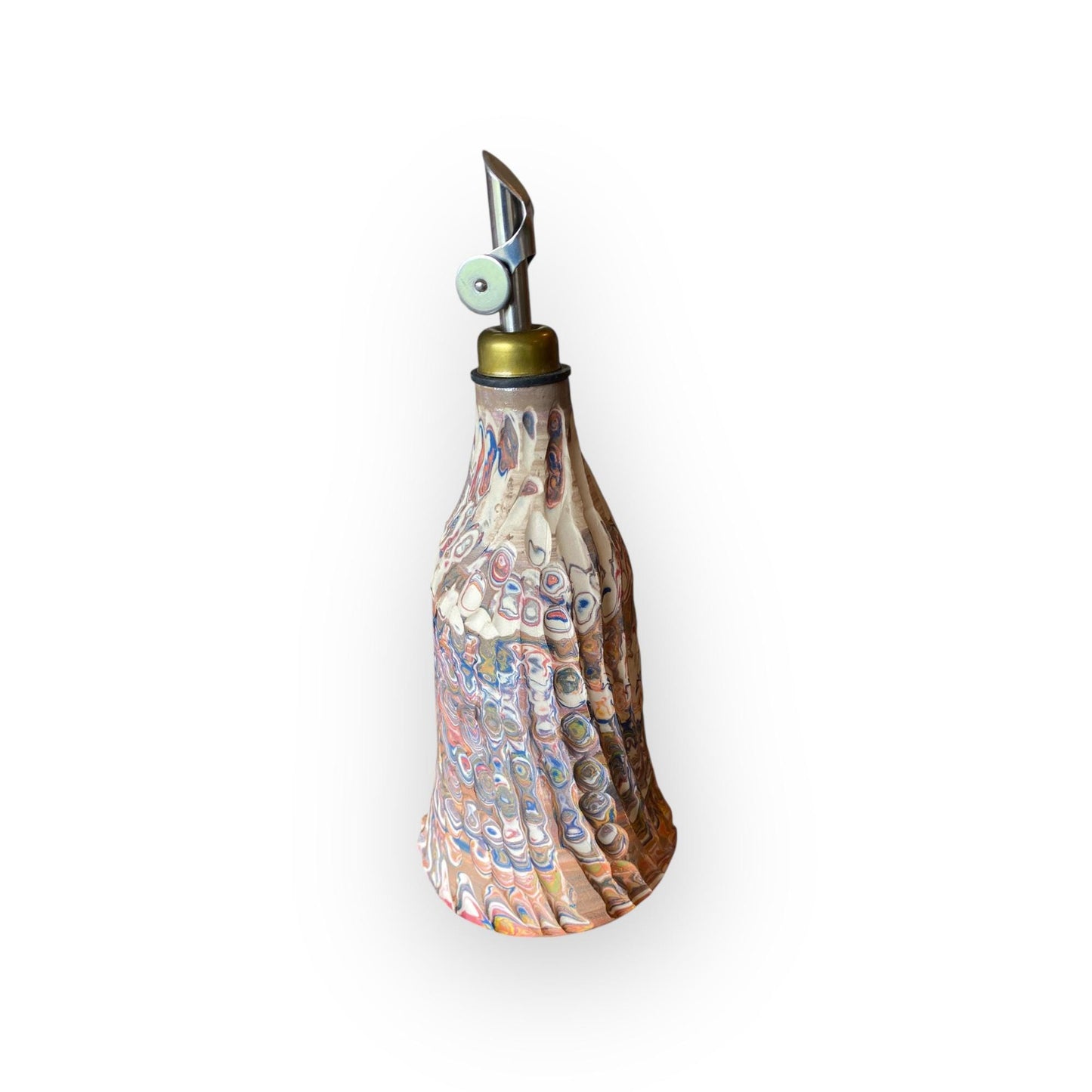 Nerikomi Ceramic Oil Bottle: Fluted Agateware Design