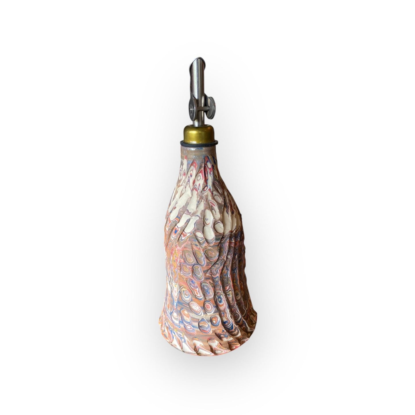 Nerikomi Ceramic Oil Bottle: Fluted Agateware Design