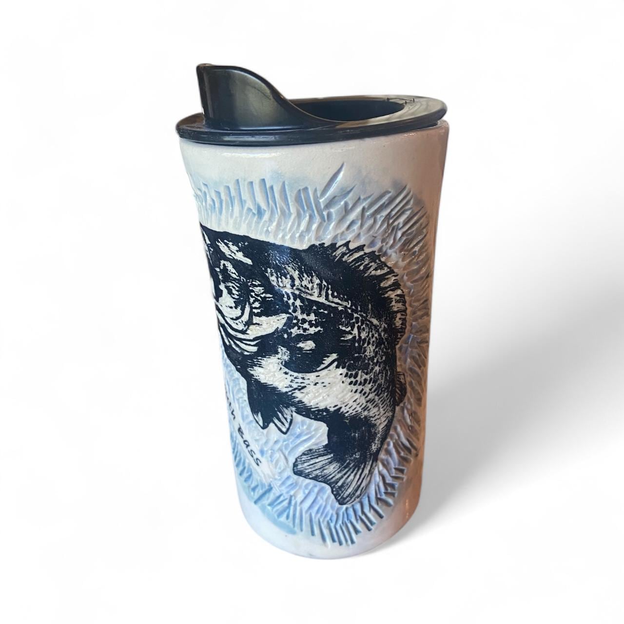 Handmade Sgraffito Bass Travel Mug: 16 oz Ceramic Coffee Cup with Lid