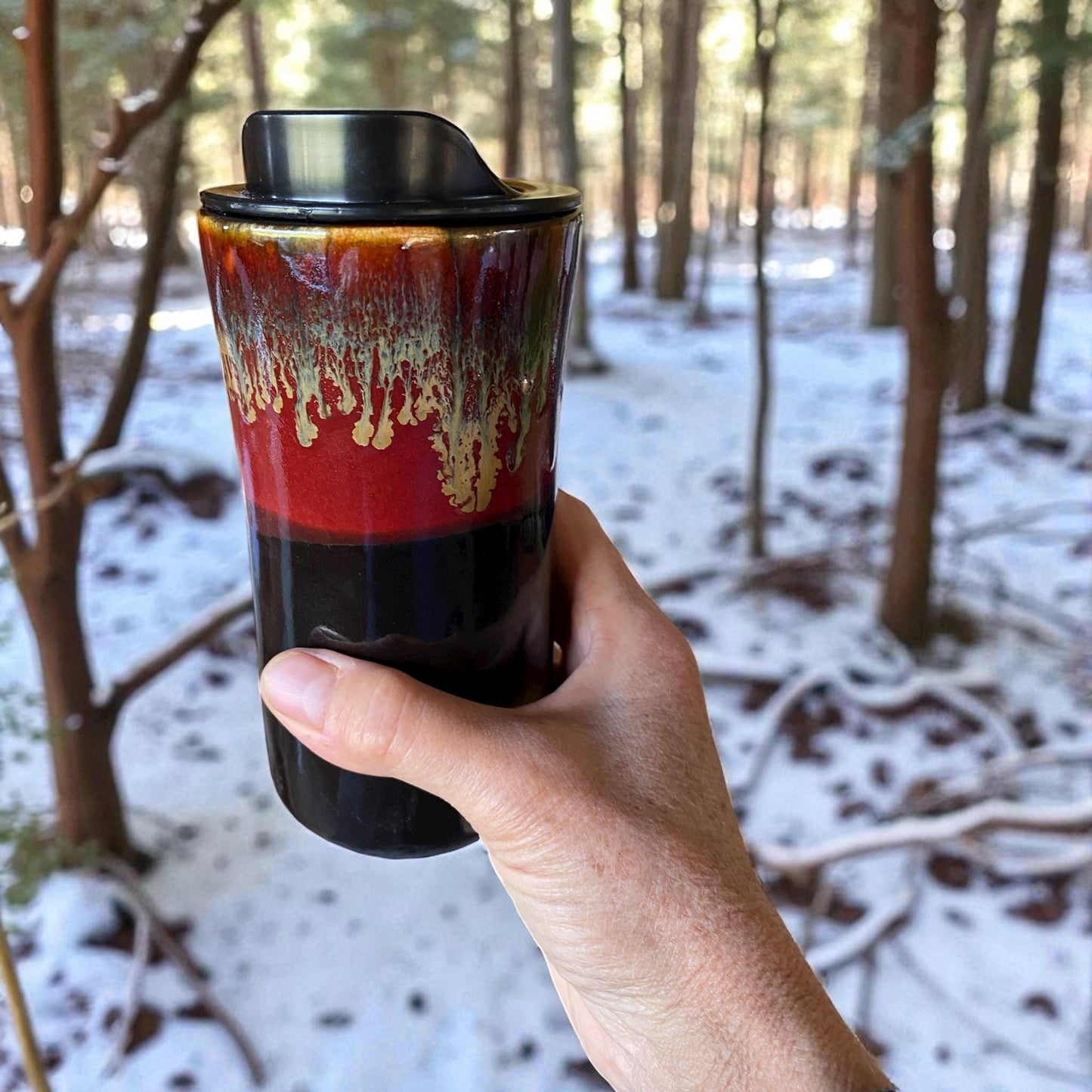 16oz Ceramic Travel Mug - Handmade Holiday Coffee Tumbler with Locking Lid