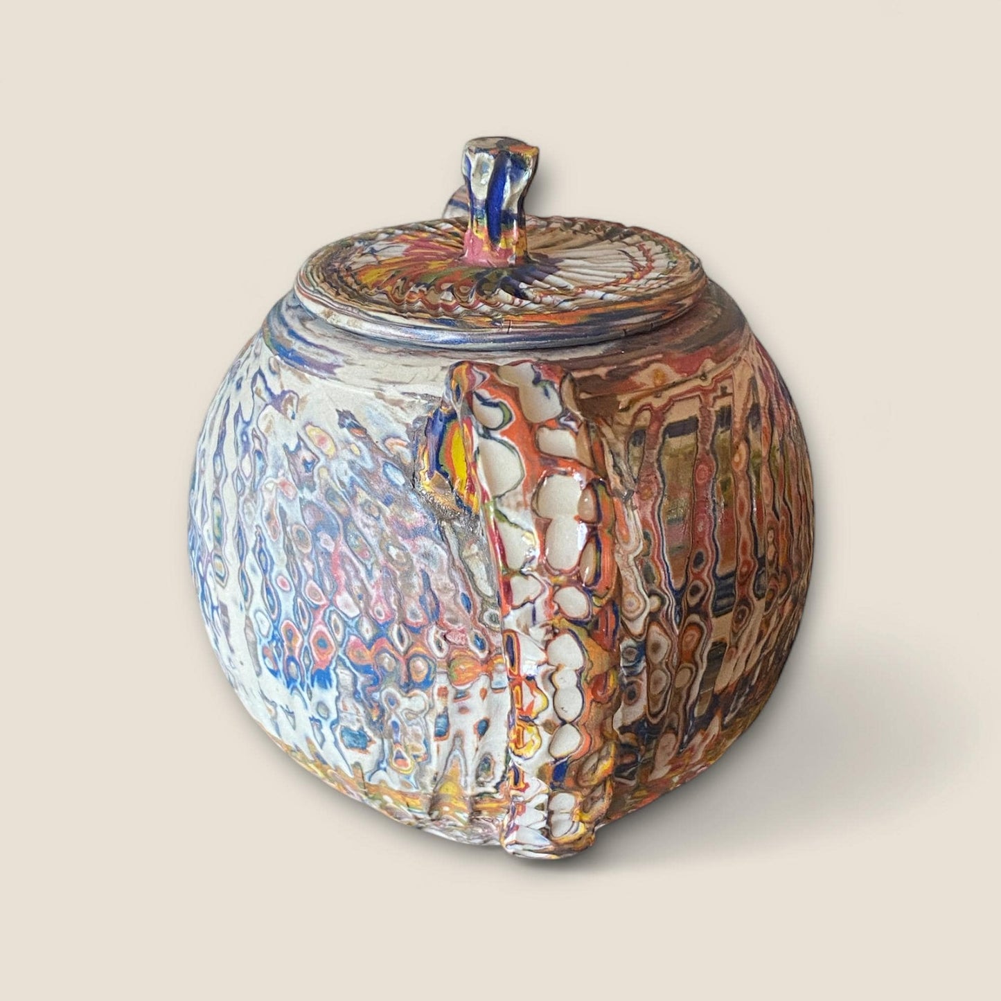 Unique 7-Color Neriage Teapot: Handcrafted Marbled Ceramic Pottery for Asian Tea Ceremonies