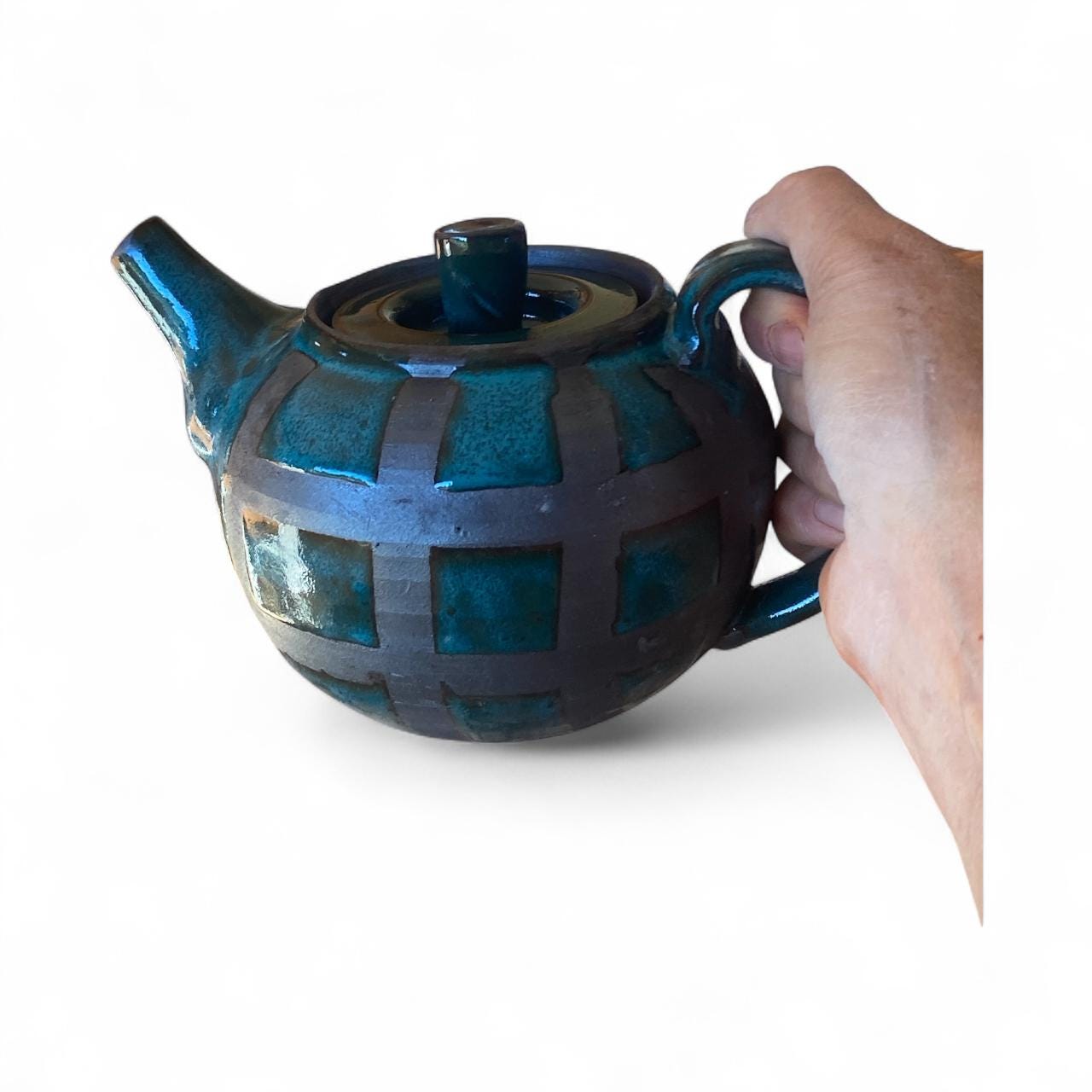 Handcrafted Turquoise and Black Stoneware Ceramic Teapot: Asian-Inspired Contemporary Pottery