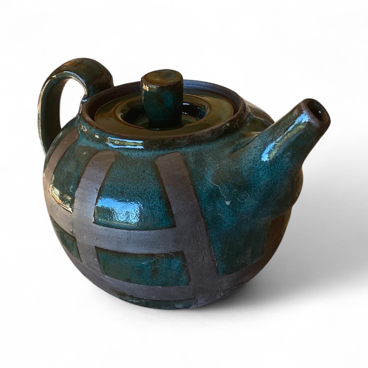 Handcrafted Turquoise and Black Stoneware Ceramic Teapot: Asian-Inspired Contemporary Pottery