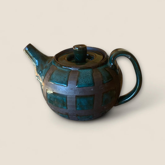 Handcrafted Turquoise and Black Stoneware Ceramic Teapot: Asian-Inspired Contemporary Pottery