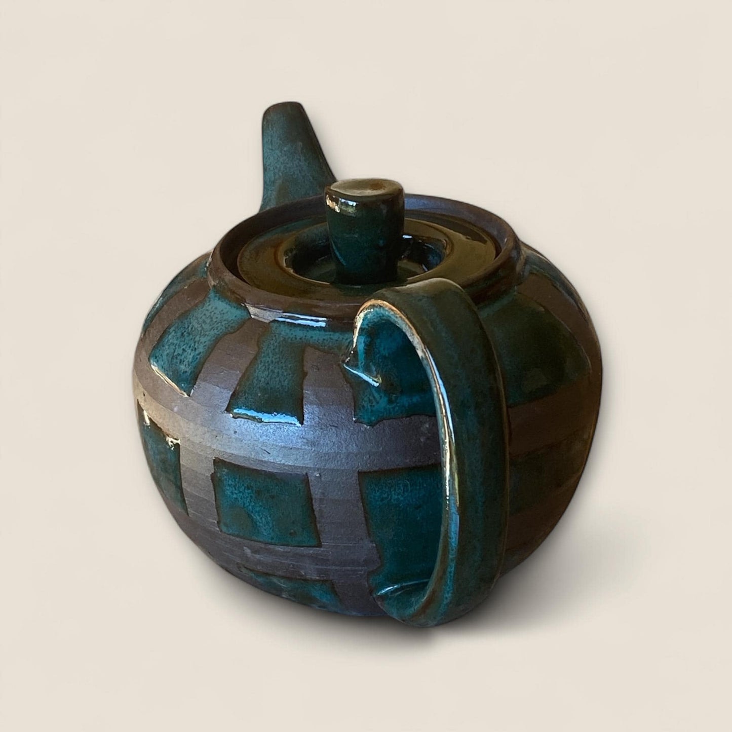 Handcrafted Turquoise and Black Stoneware Ceramic Teapot: Asian-Inspired Contemporary Pottery