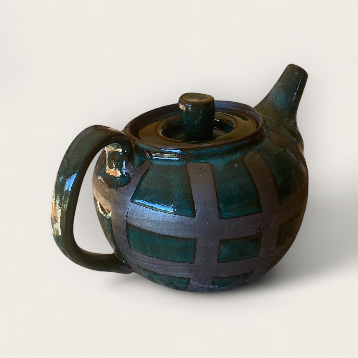 Handcrafted Turquoise and Black Stoneware Ceramic Teapot: Asian-Inspired Contemporary Pottery