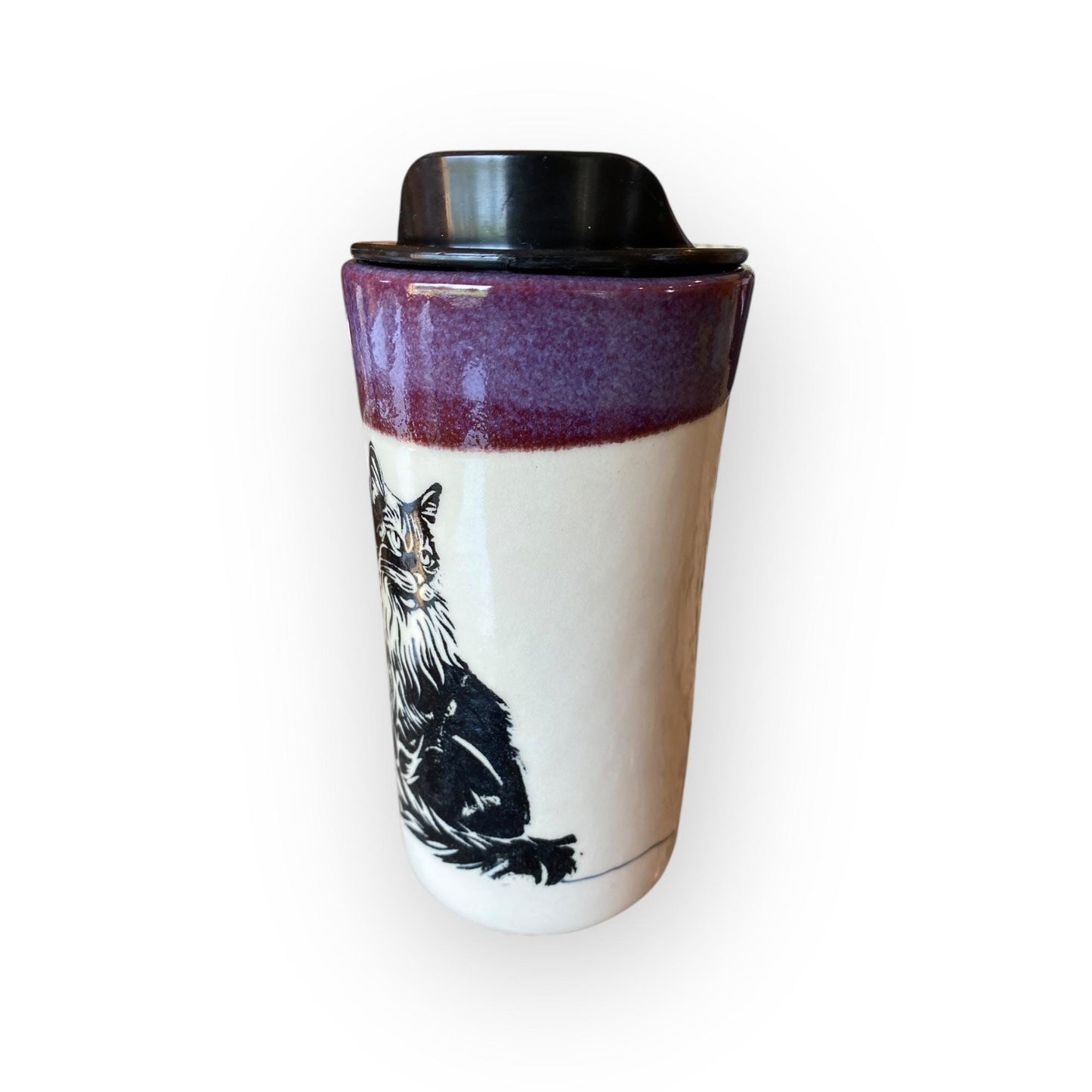 Handmade Norwegian Forest Cat Travel Mug: Silk Screened Porcelain Coffee Cup