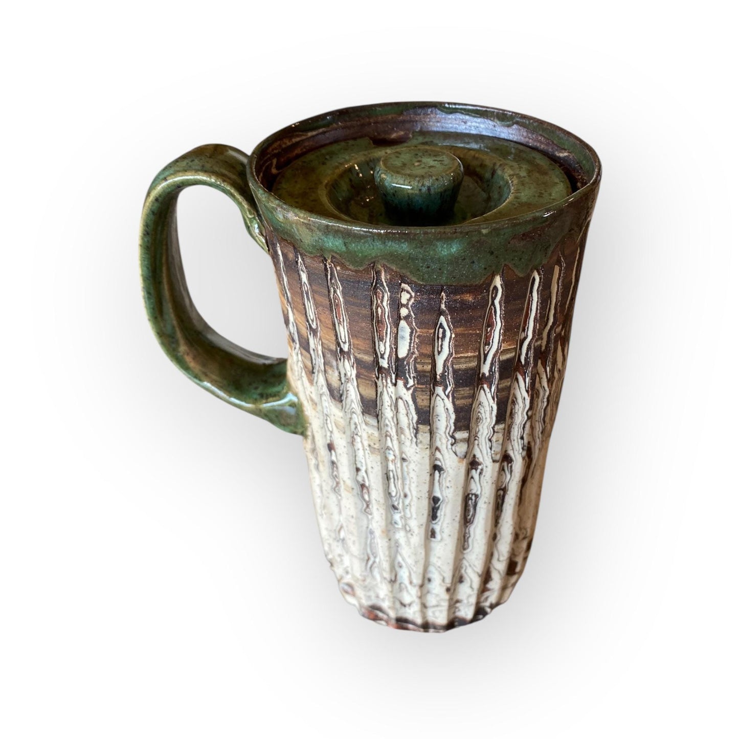 Handmade Marbled Stoneware Travel Mug: Locking Ceramic Lid, 16 oz