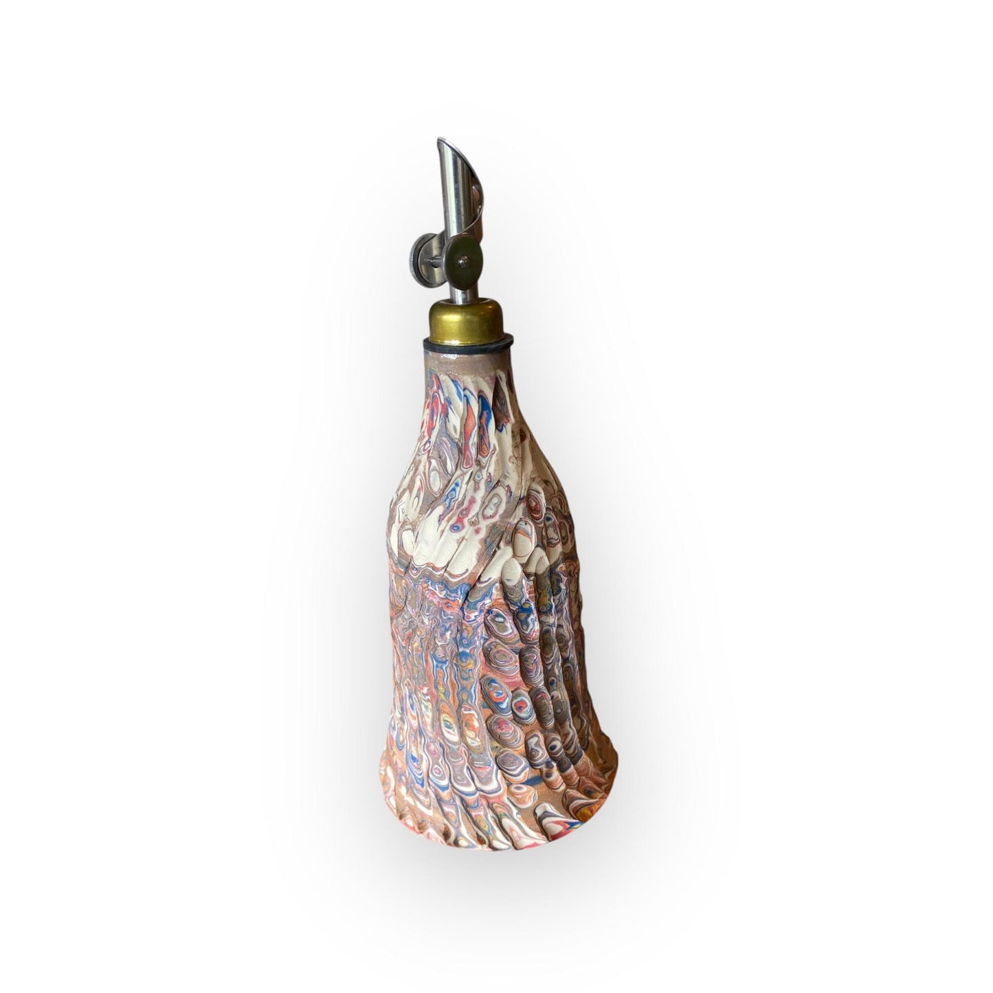 Nerikomi Ceramic Oil Bottle: Fluted Agateware Design