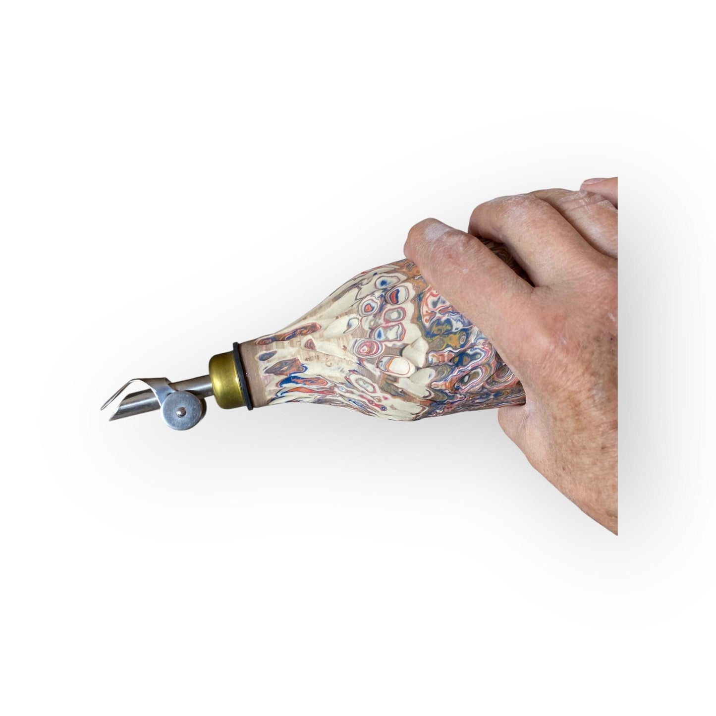 Handcrafted Neriage Ceramic Oil Dispenser: Fluted Agateware Stoneware Bottle with Pourer for Kitchen