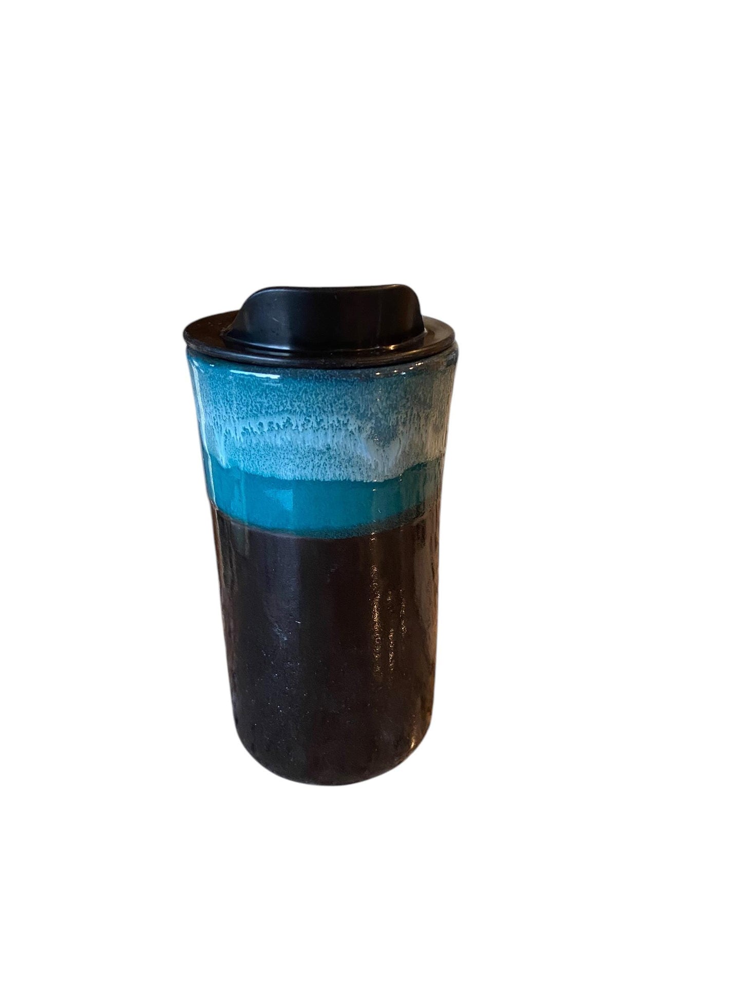 Handcrafted Turquoise & Black Porcelain Travel Mug - 16oz Ceramic Tumbler for Coffee and Tea