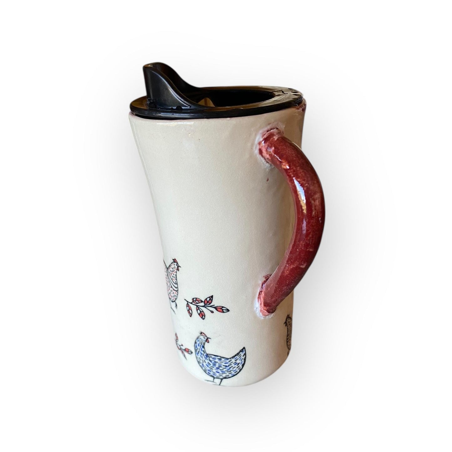 Chicken Travel Mug – 16 oz Handmade Ceramic To-Go Cup with Lid | USA Made Pottery Coffee Mug | Farmhouse Chicken Gift for Coffee Lovers