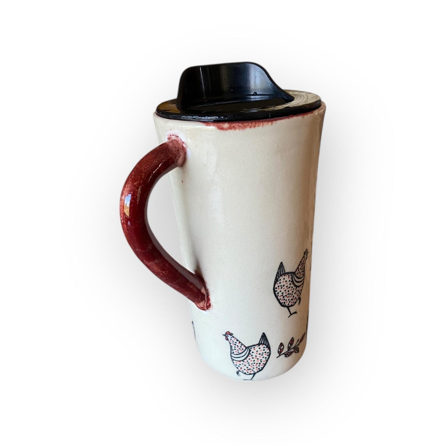 Chicken Travel Mug – 16 oz Handmade Ceramic To-Go Cup with Lid | USA Made Pottery Coffee Mug | Farmhouse Chicken Gift for Coffee Lovers