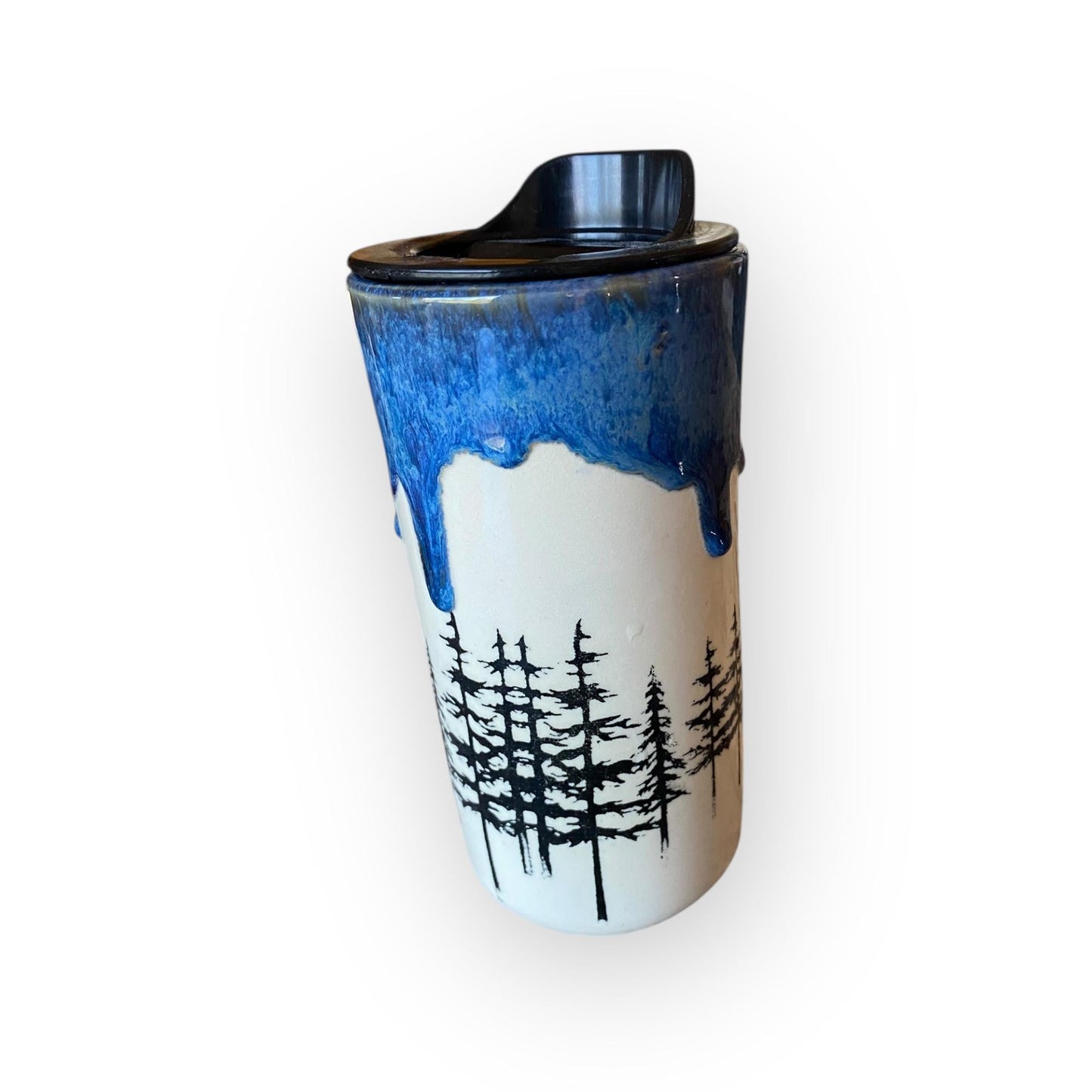 Handmade Stoneware with Locking Lid | Tree Design Ceramic Coffee Cup | Pottery Mug for Nature Lovers & Outdoor Adventures