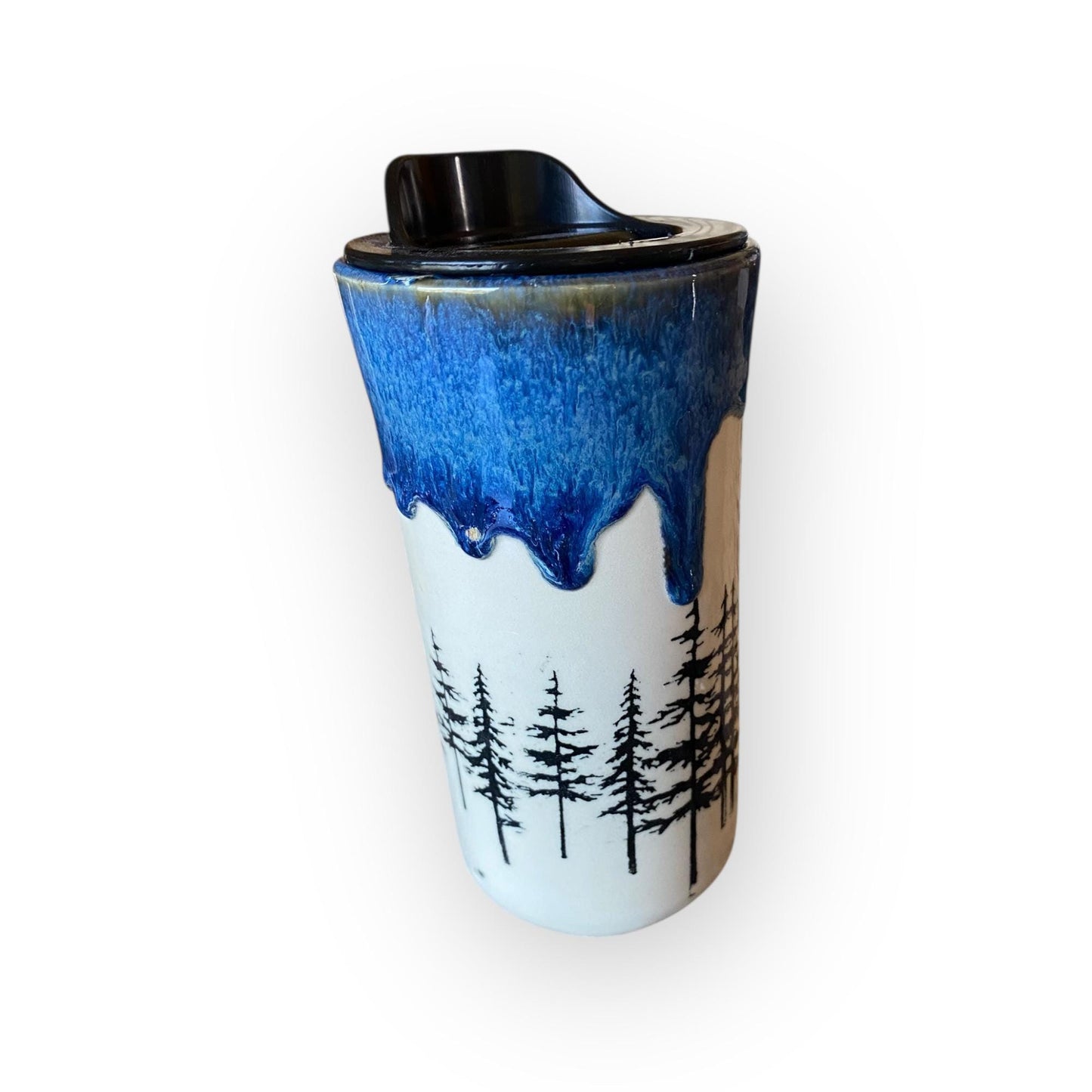 Handmade Stoneware with Locking Lid | Tree Design Ceramic Coffee Cup | Pottery Mug for Nature Lovers & Outdoor Adventures