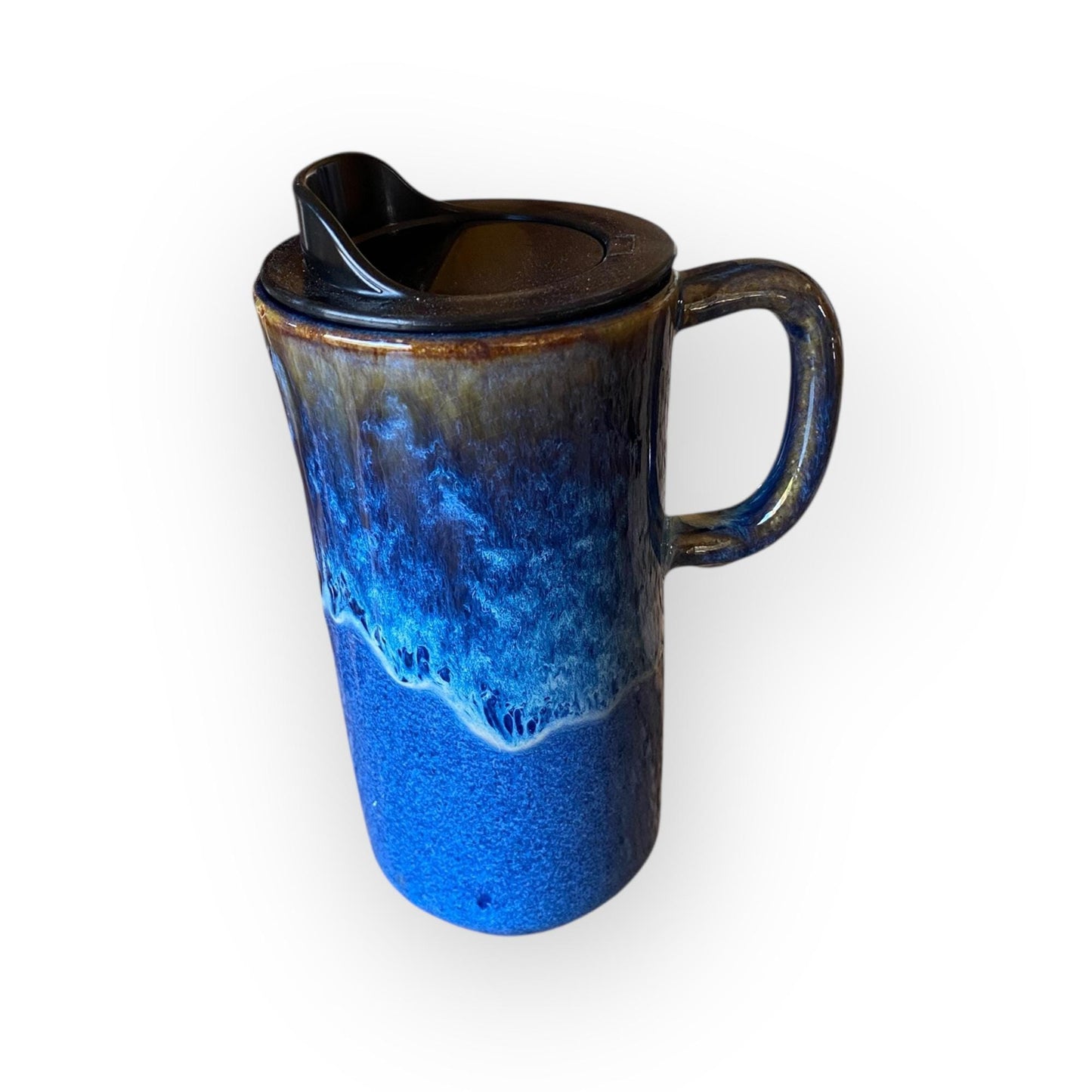 Reactive Blue Glaze Travel Mug – 16 oz Handmade Stoneware with Locking Lid | Unique Ceramic Coffee Cup | Artisan Pottery Mug