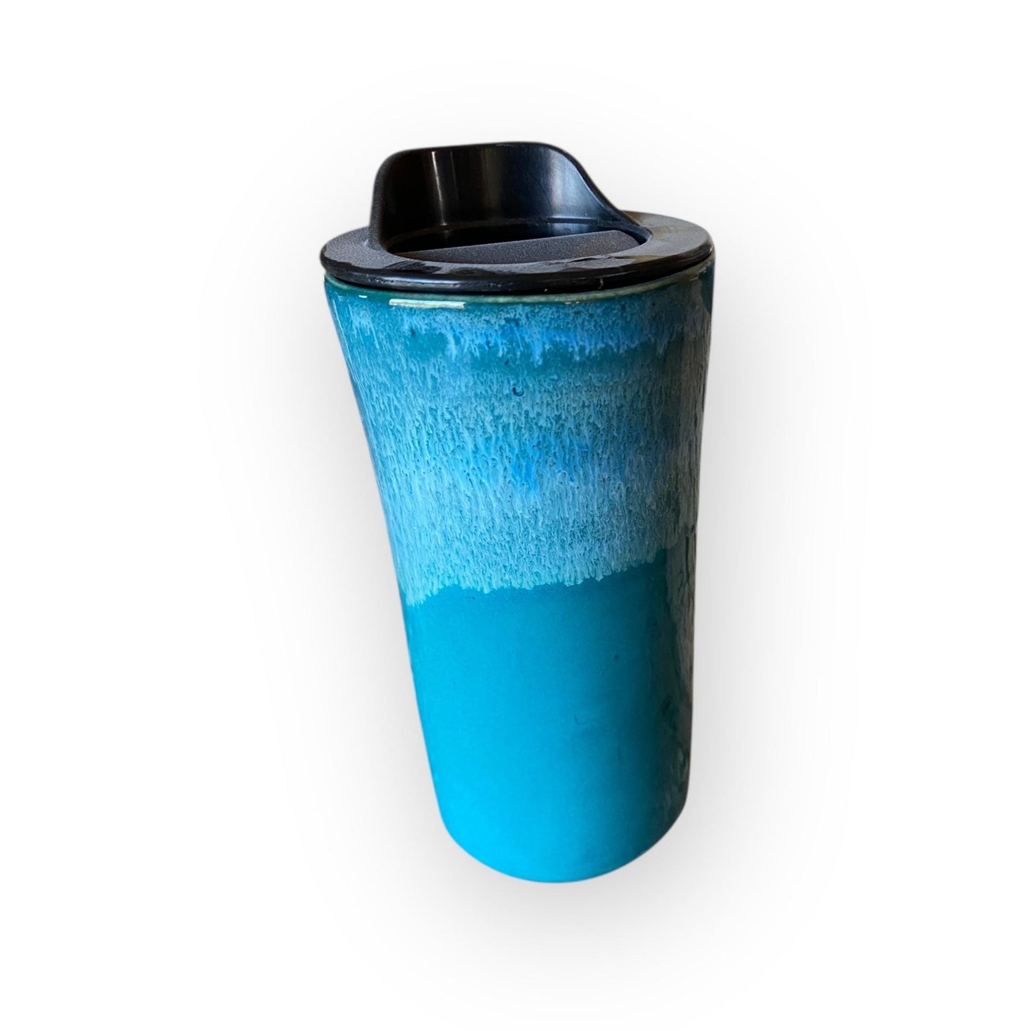 Handmade Turquoise Travel Mug – 16 oz Stoneware Ceramic with BPA-Free Locking Lid | Artisan Coffee & Tea Cup
