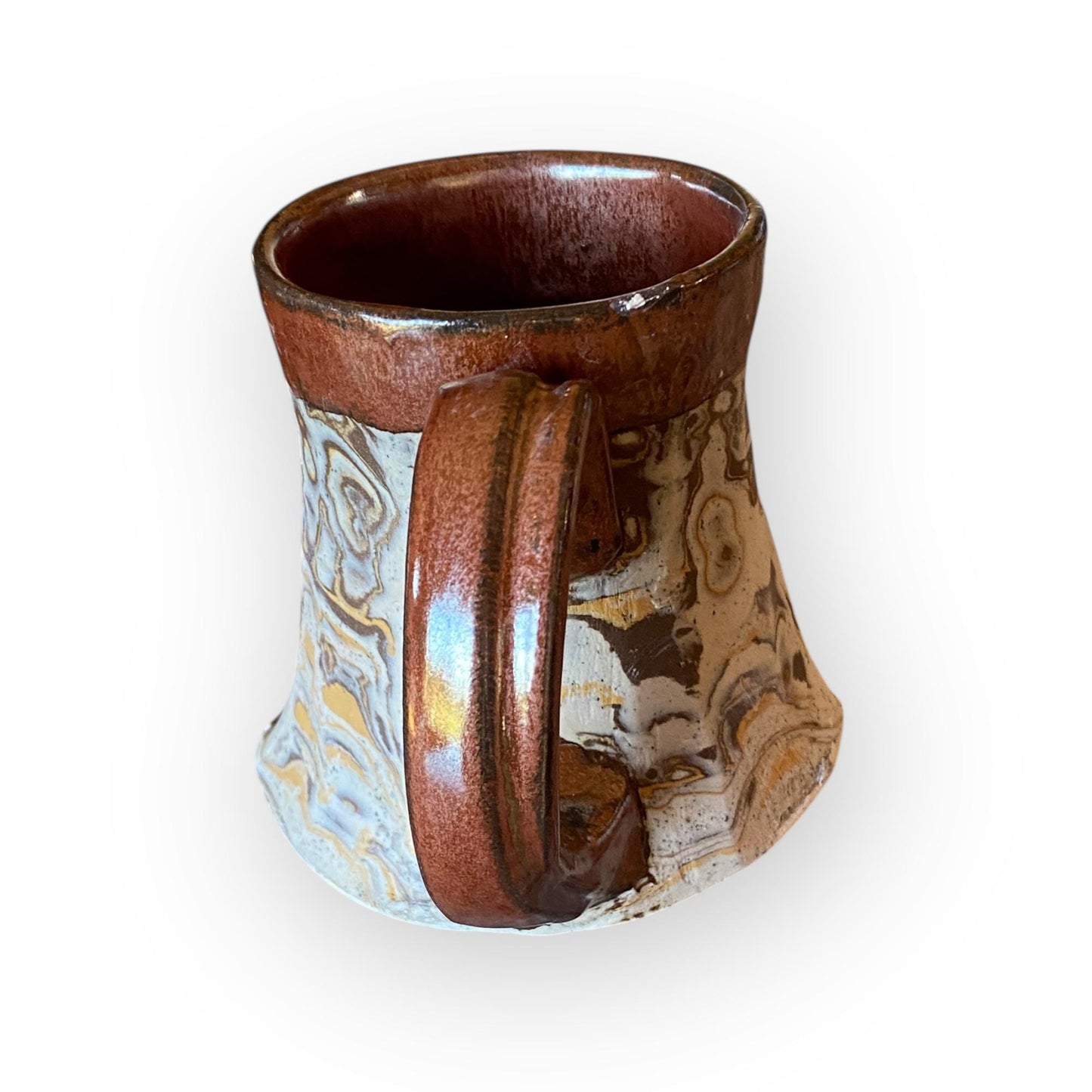 Handmade 12 oz Neriage Coffee Mug – Copper Satin Glaze Ceramic Tea Cup | Artisan Wheel-Thrown Stoneware Mug