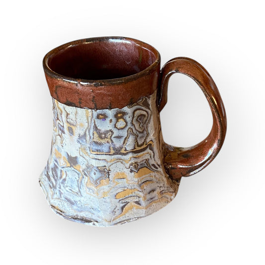 Handmade 12 oz Neriage Coffee Mug – Copper Satin Glaze Ceramic Tea Cup | Artisan Wheel-Thrown Stoneware Mug