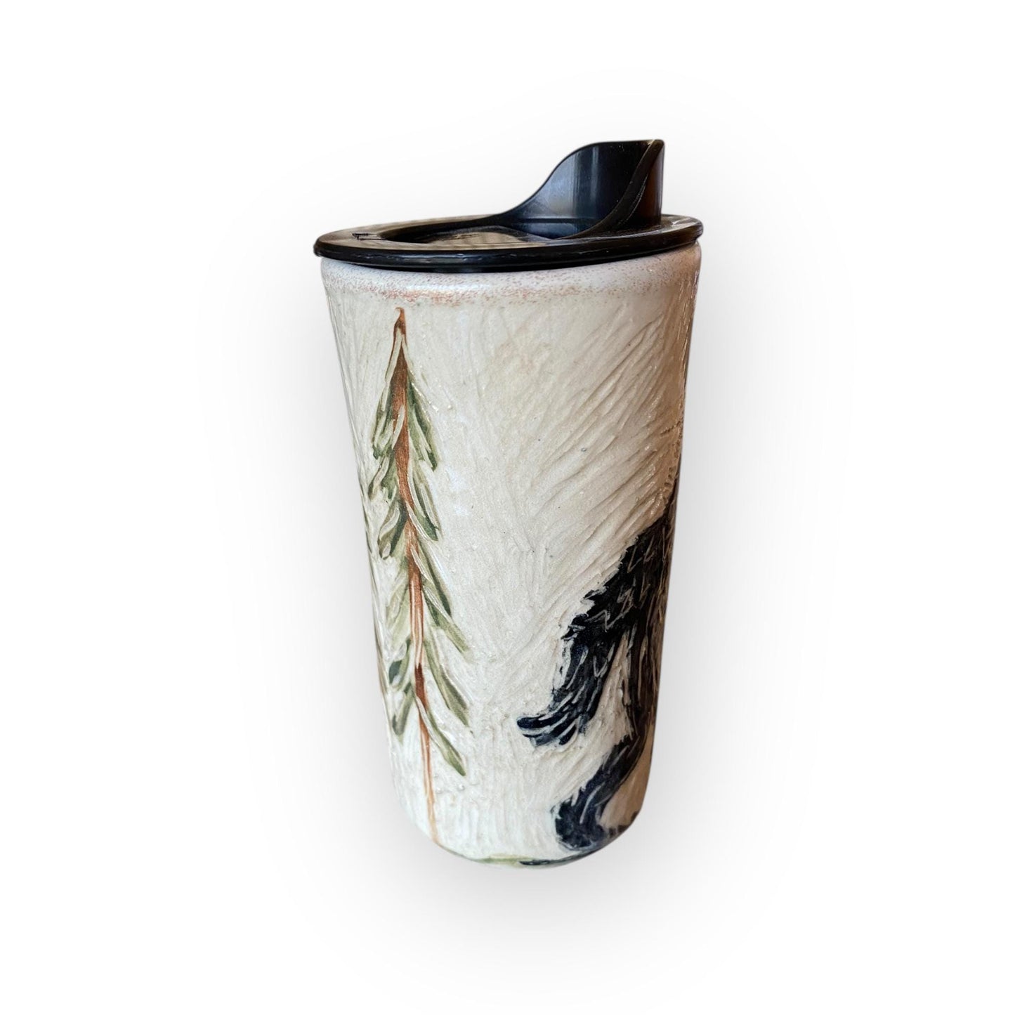 Bigfoot Travel Mug – 16 oz Handmade Stoneware Tumbler with BPA-Free Locking Lid | Ceramic Coffee Cup | Sasquatch Pottery Gift