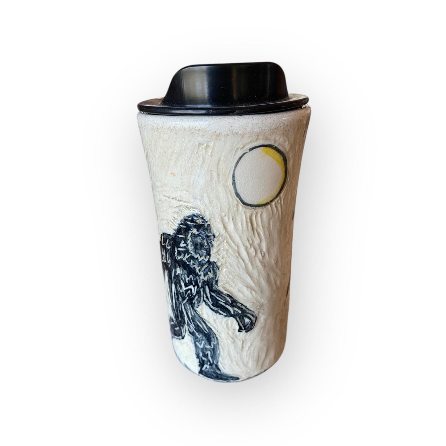 Bigfoot Travel Mug – 16 oz Handmade Stoneware Tumbler with BPA-Free Locking Lid | Ceramic Coffee Cup | Sasquatch Pottery Gift
