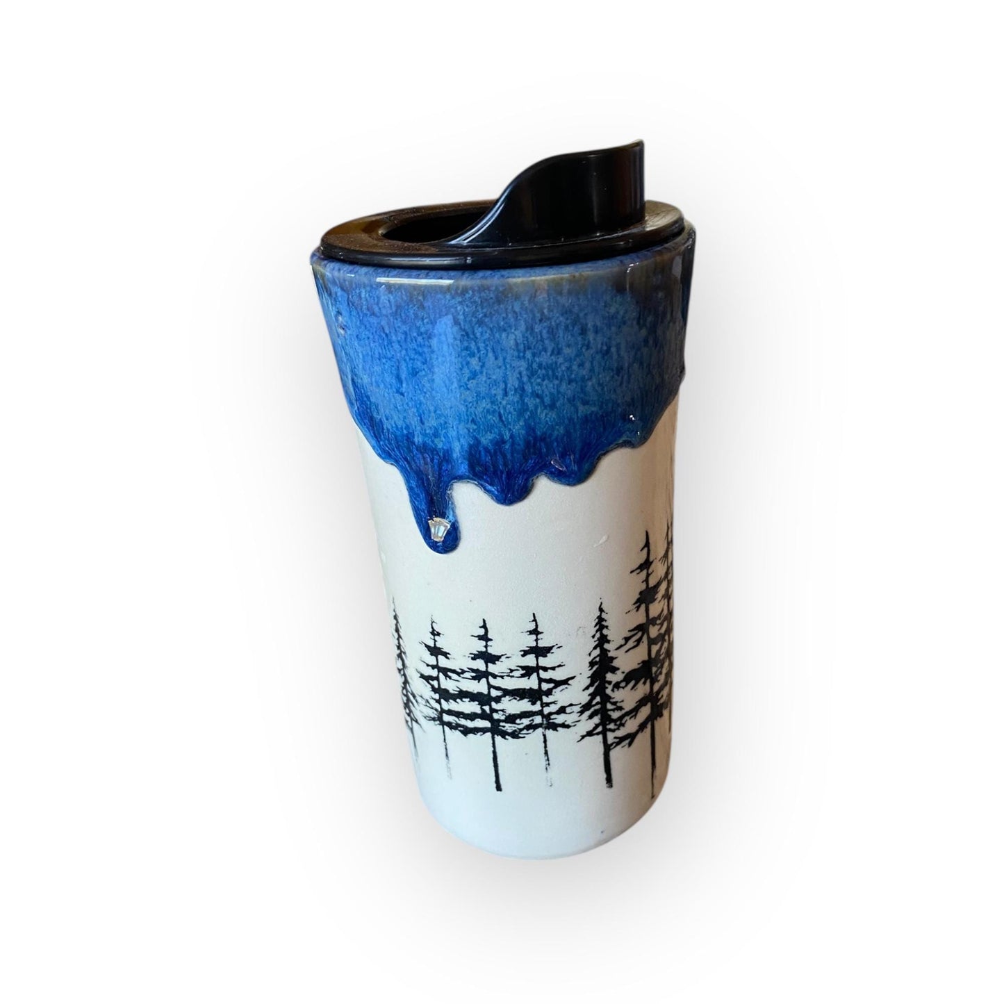 Handmade Stoneware with Locking Lid | Tree Design Ceramic Coffee Cup | Pottery Mug for Nature Lovers & Outdoor Adventures