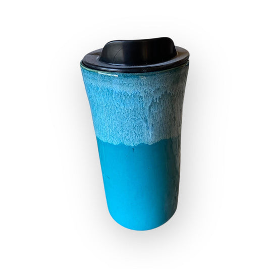 Handmade Turquoise Travel Mug – 16 oz Stoneware Ceramic with BPA-Free Locking Lid | Artisan Coffee & Tea Cup