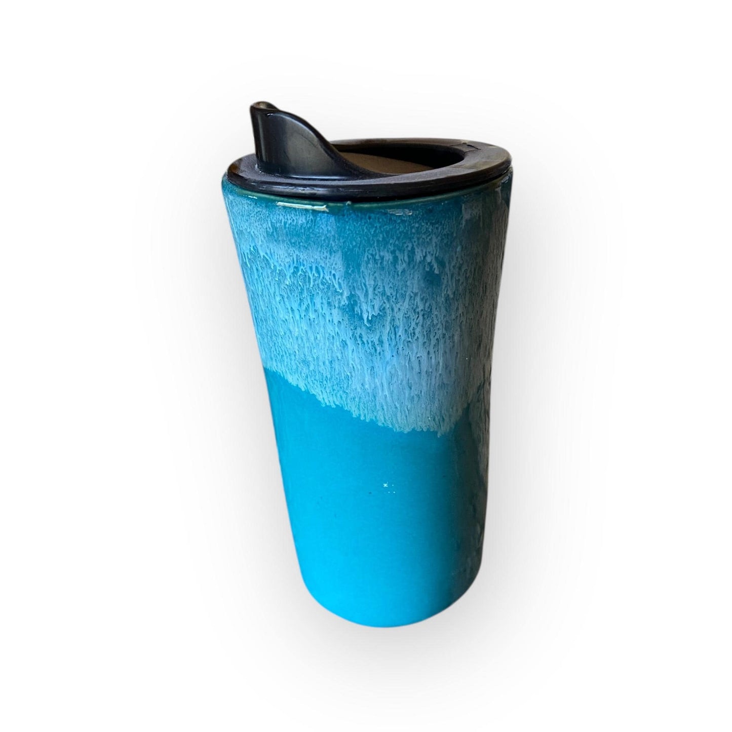 Handmade Turquoise Travel Mug – 16 oz Stoneware Ceramic with BPA-Free Locking Lid | Artisan Coffee & Tea Cup