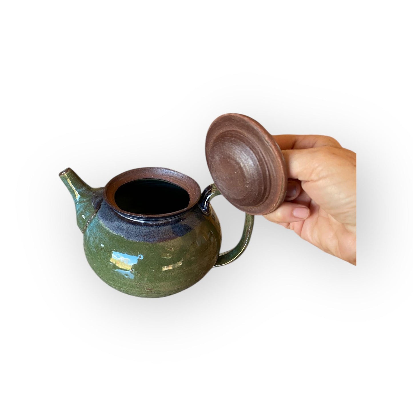 Handcrafted 5-Cup Stoneware Teapot: Red & Green Reactive Glaze, Wheel-Thrown Ceramic Tea Pot