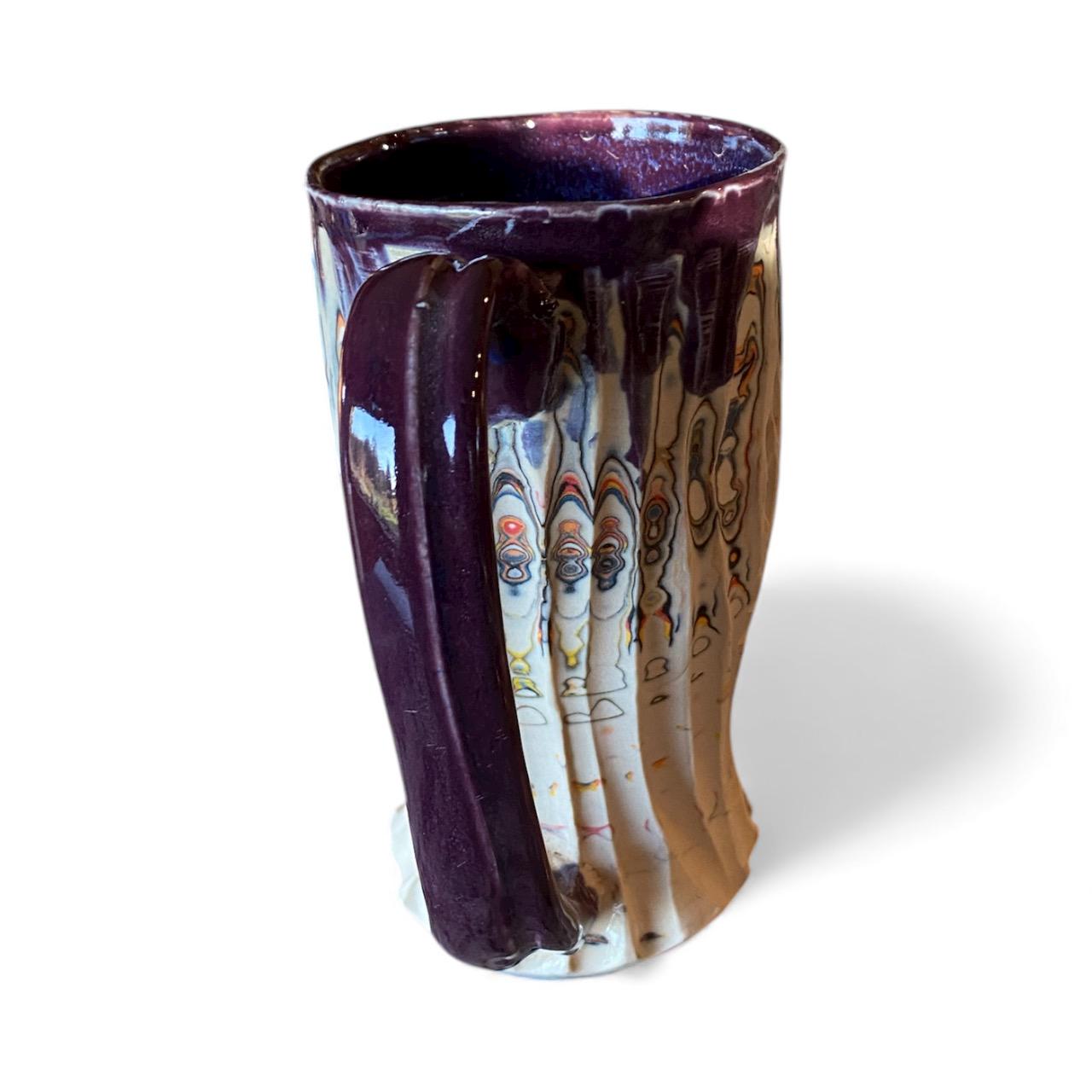 Handmade 16 Ounce Carved Nerikomi Coffee Mug With Rainbow Clay Colors