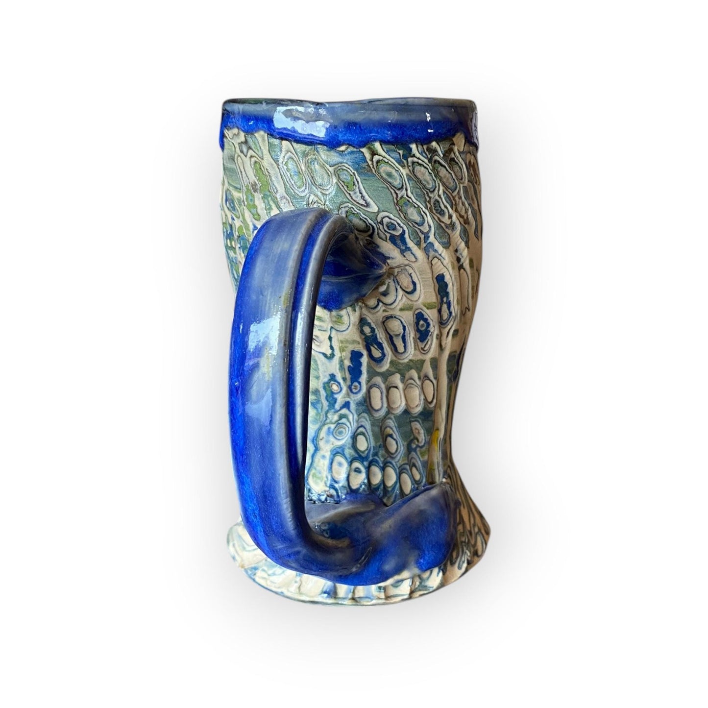 Artisanal Blues Marbled 18-Ounce Porcelain Mug: Hand-Carved Pottery for Tea and Coffee (C27)