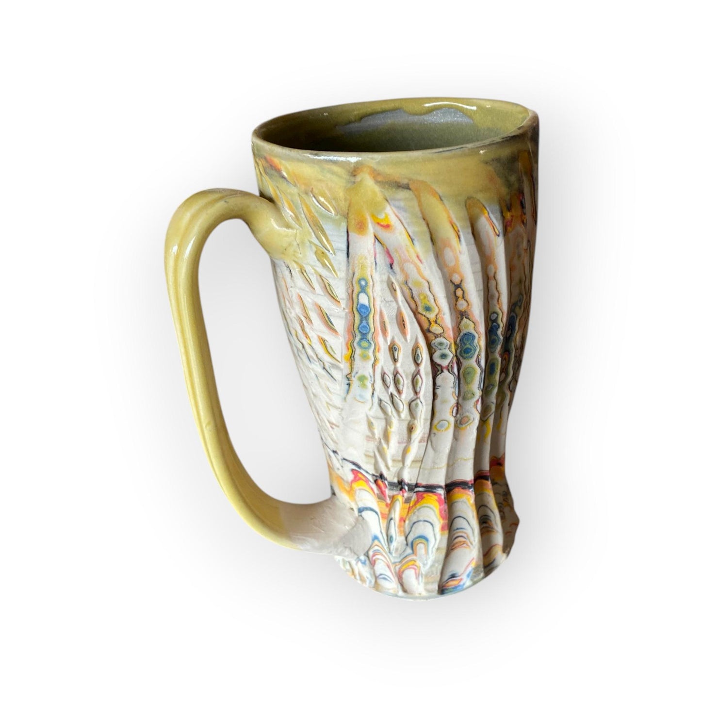 Artisanal Neriage 17 Ounce Porcelain Mug: Hand-Carved Clay Pottery for Tea and Coffee (C-31)