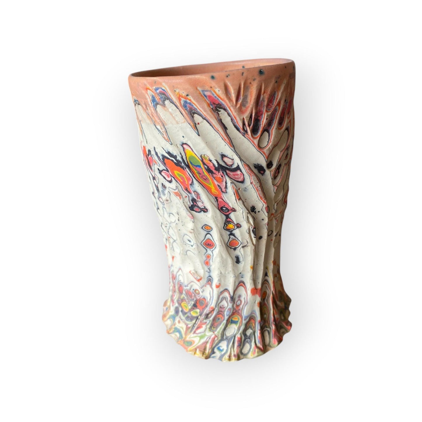 Artisanal Neriage 17 Ounce Porcelain Mug: Hand-Carved Clay Pottery for Tea and Coffee (C-32)