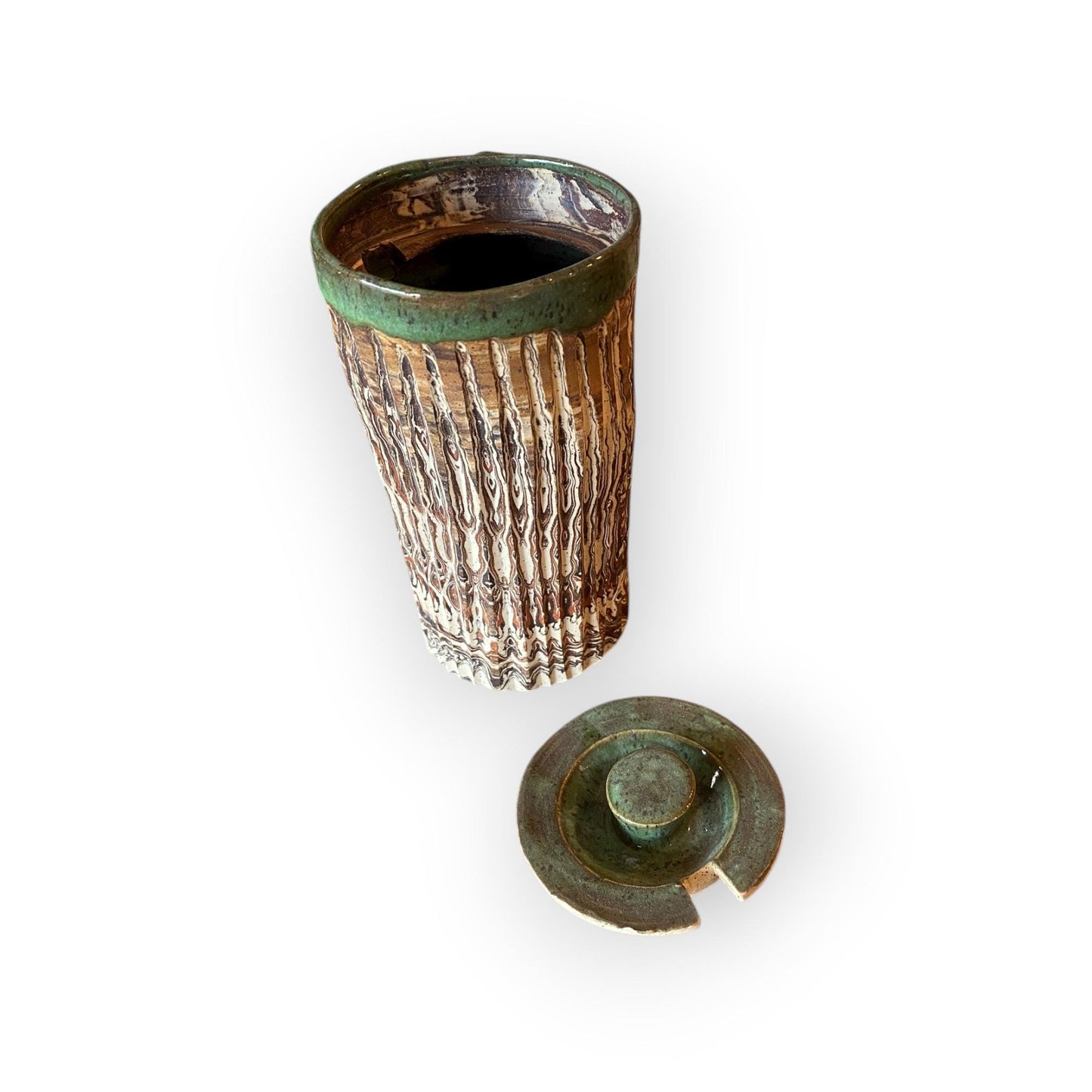 Handmade Marbled Stoneware Travel Mug: Locking Ceramic Lid, 16 oz (B-4)