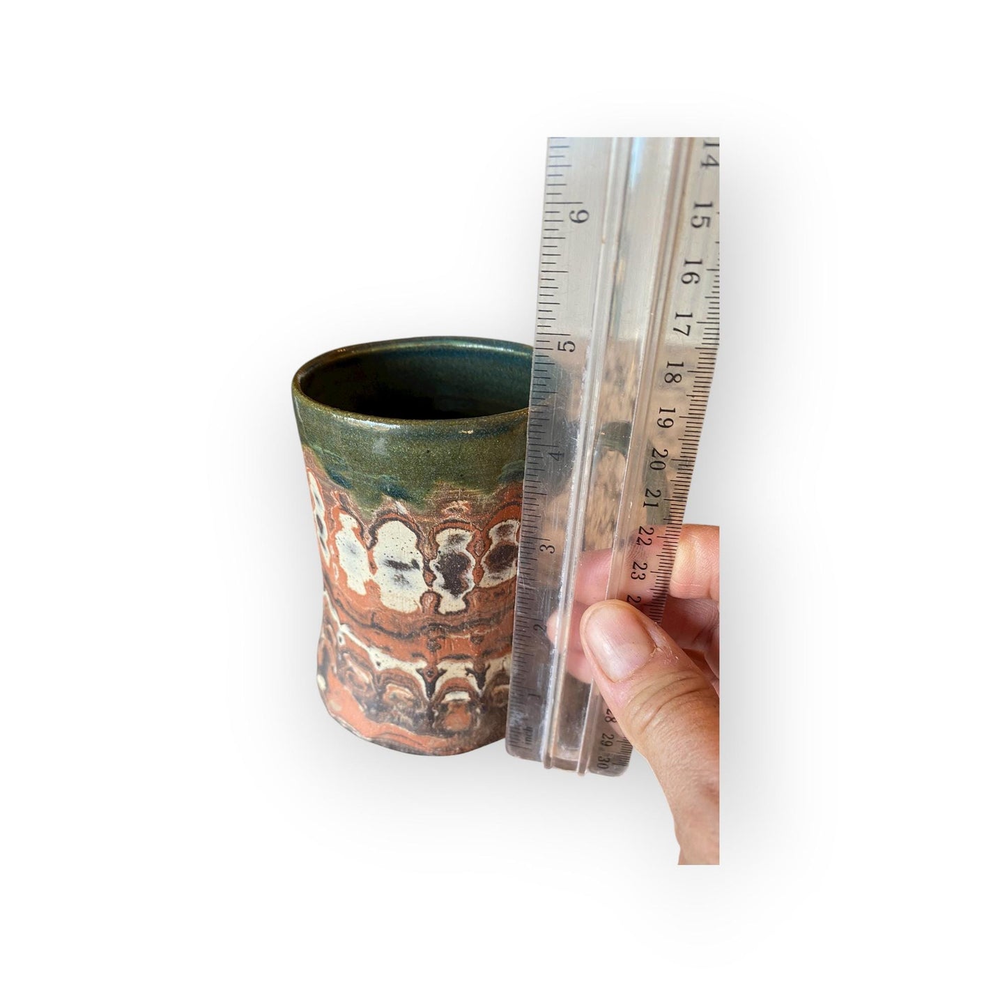 Fluted Stoneware Mug – Marbled Colored Clays with Japanese Neriage, Hand-Carved, Satin-Smooth Unglazed Pottery (B-21)